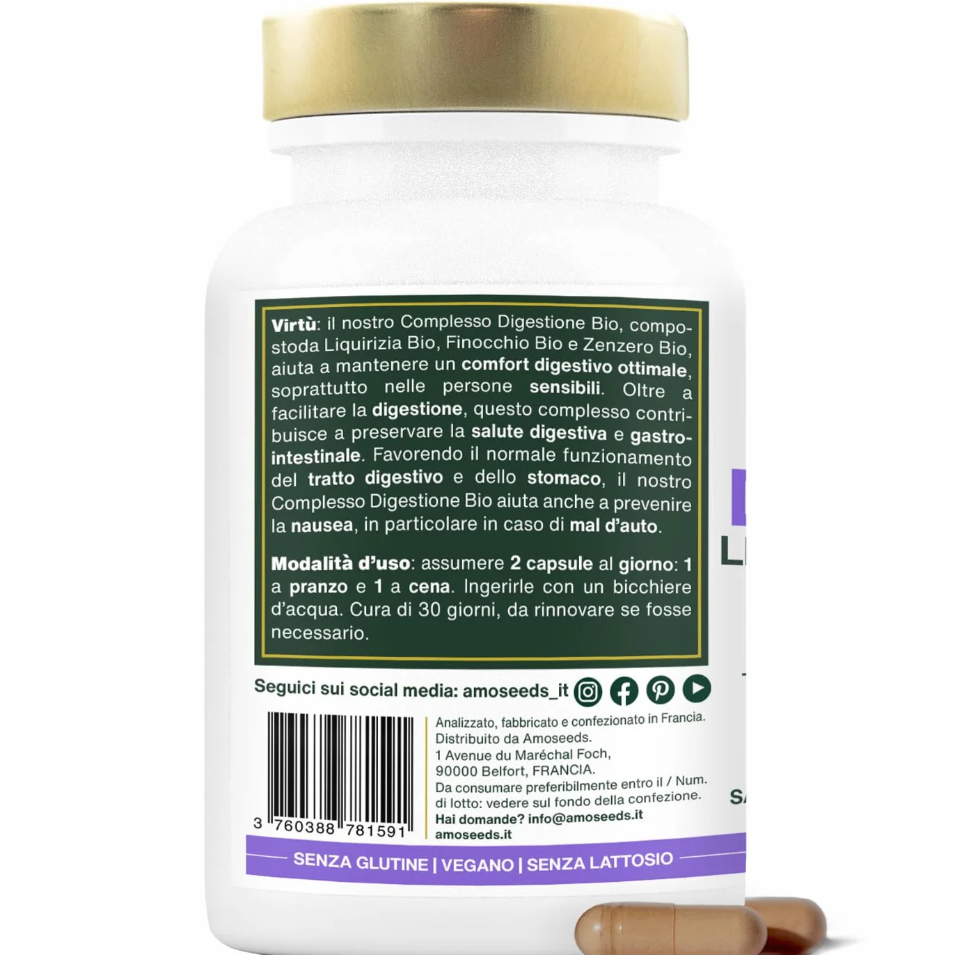 Digestione BIO 60 capsule 400mg Liquirizia Finocchio Zenzero Comfort digestivo salute stomaco