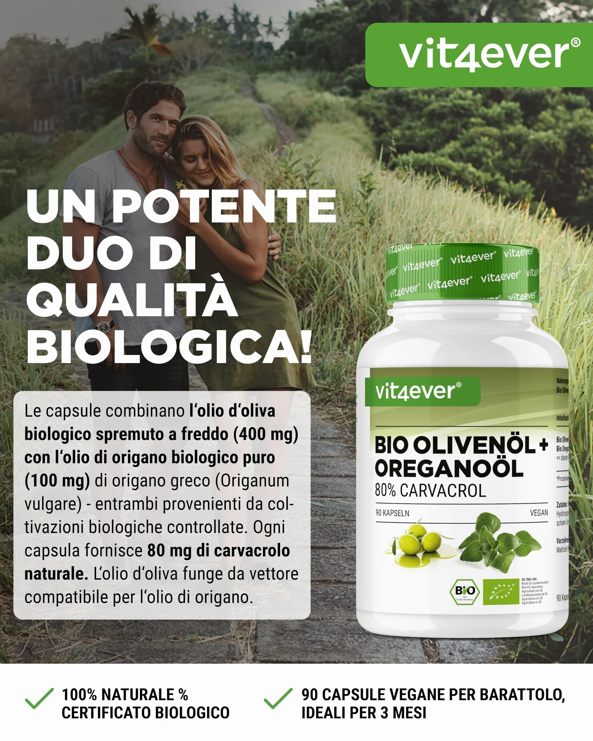 Olio di origano biologico 80 mg 90 capsule carvacrolo olio d'oliva vergine vegano