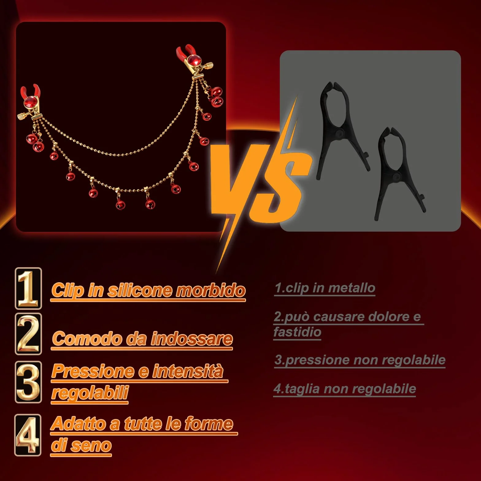 Morsetti per Capezzoli con Catena Pinze Capezzoli Regolabili Clip per Capezzolis Clip Pinza per Clitoride Giocattoli Capezzolis Stimolatori del Seno Femminile Massaggiatori al Seno Donna, Rosso