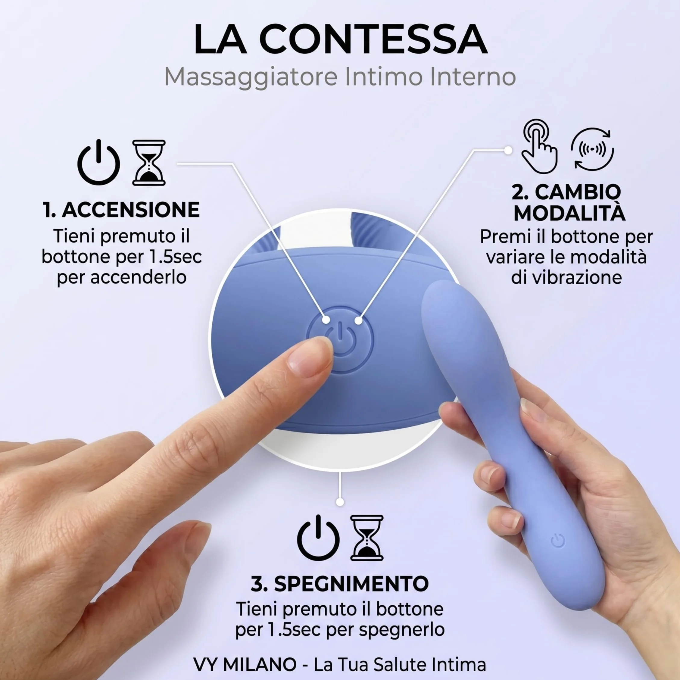 La Contessa - Massaggiatore Intimo Femminile Interno in Silicone | Flessibile, Ricaricabile e Waterproof | Ideale per Benessere Pelvico, Vaginismo e Rilassamento | 3 Intensità e 7 Vibrazioni