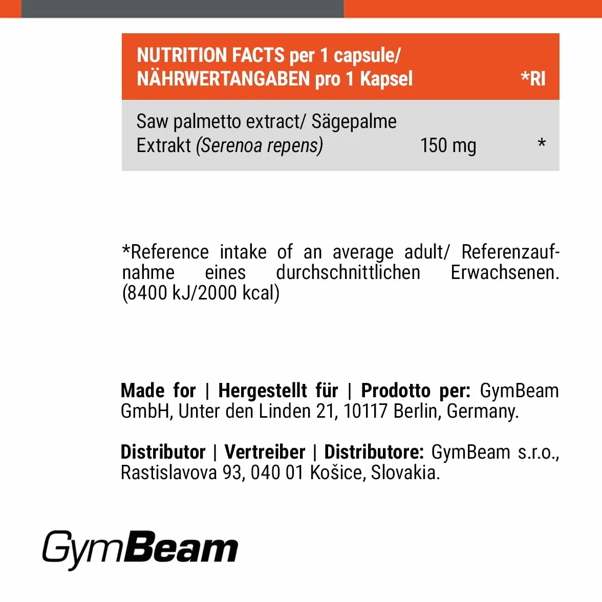 GymBeam Palmetto della Florida Capsule 150 mg - Estratto di Serenoa Repens - Integratore Vegano per il Benessere Maschile - 90 capsule