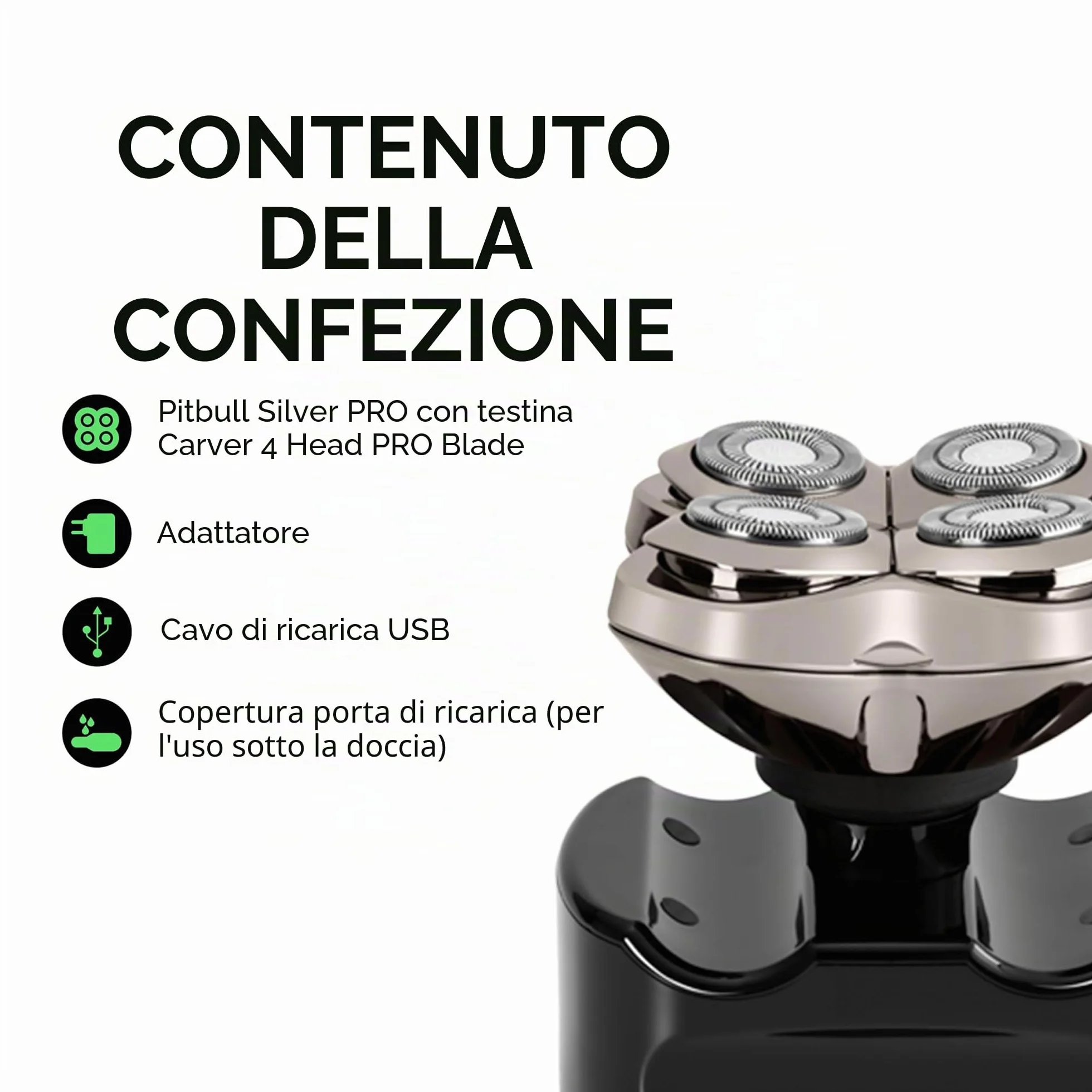 Skull Shaver Pitbull Silver Pro SX5 Rasoio Elettrico Uomo Wet&Dry Senza Fili Resistente all'Acqua