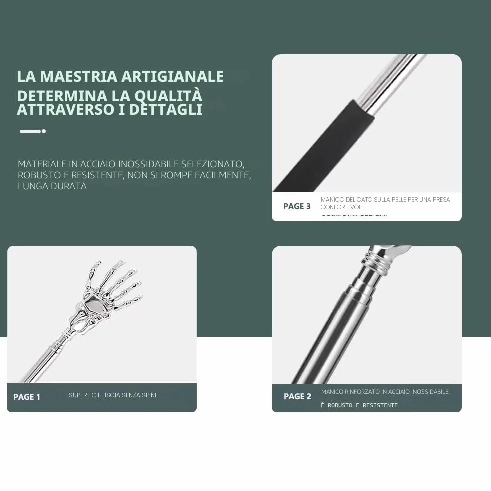 Grattaschiena Telescopico in Acciaio Inox, Massaggiatore Schiena Portatile
