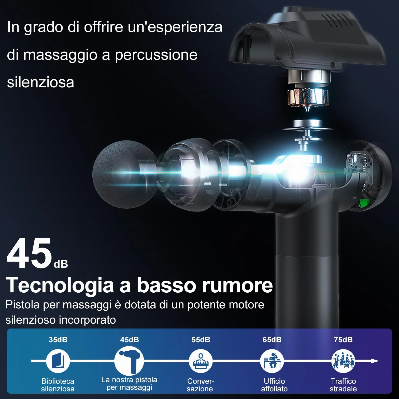 Pistola Massaggio Muscolare Professionale con 99 Velocità Regolabili, 6 Testine Intercambiabili e Display LCD Tattile Silenzioso per Massaggio Profondo - Allevia Dolori Muscolari di Schiena