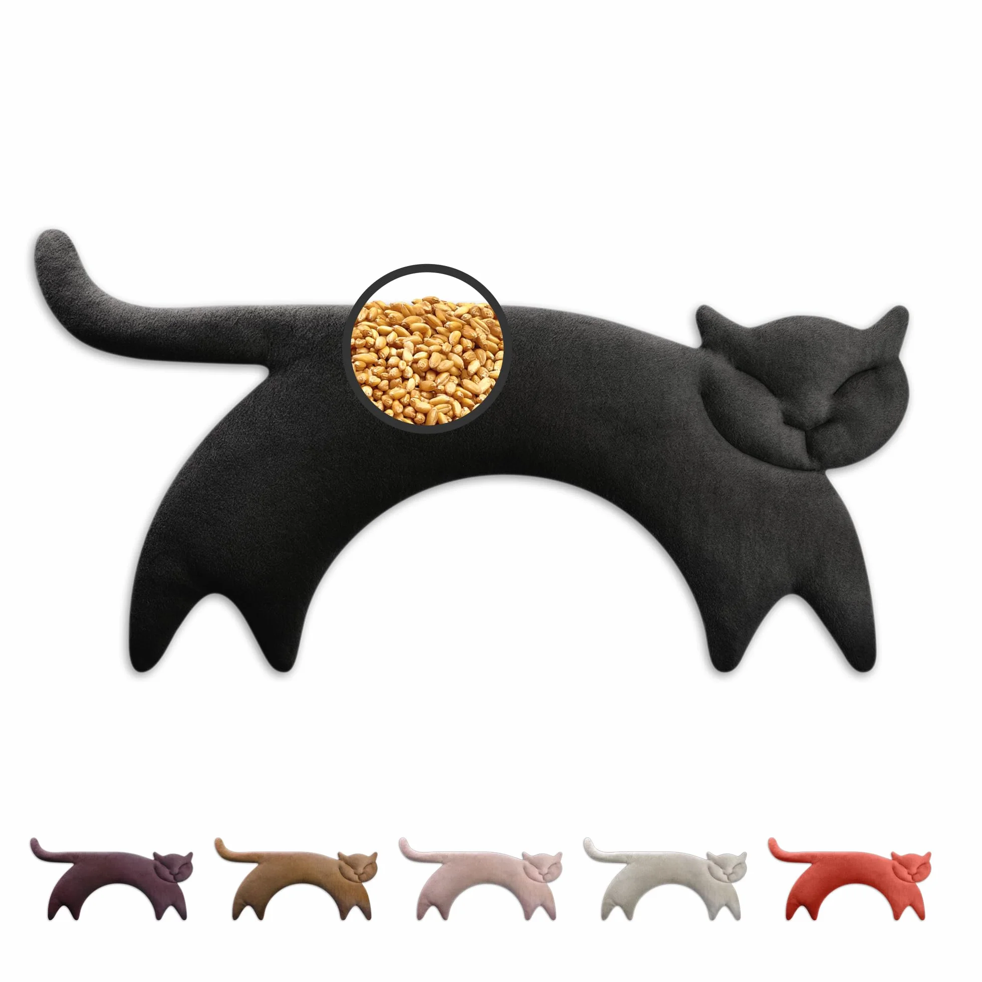 LESCHI Cuscino cervicale termico per microonde, 100% cotone e grano biologico, gatto nero, cuscino riscaldante ideale come fonte di calore in inverno e per alleviare tensioni a spalla schiena collo