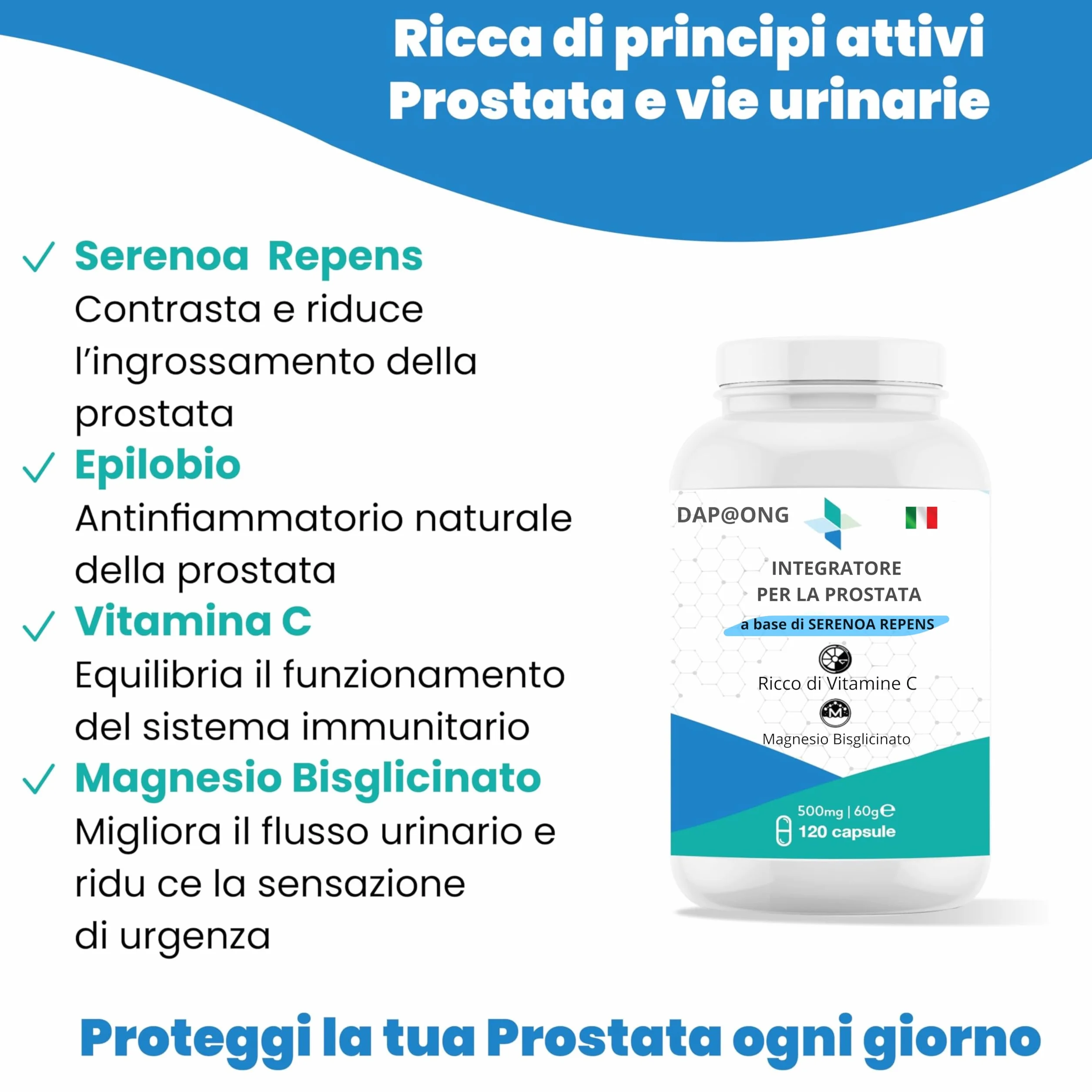 Integratore Prostata Uomo Serenoa Repens Saw Palmetto Epilobio Orthosiphon Zinco Selenio Magnesio Bisglicinato Vitamina C D3 120 Capsule