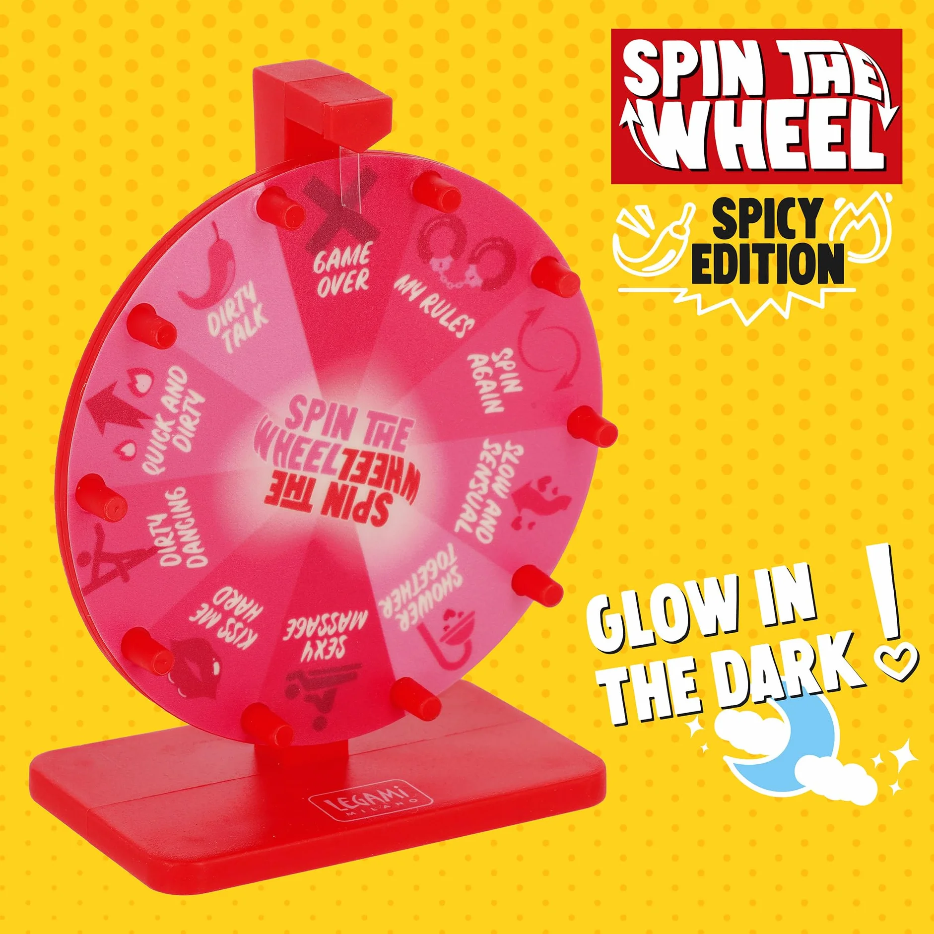 Legami - Ruota delle Risposte, Spin The Wheel, Gioco della Ruota Sexy, 10 Possibili Attività, Dettagli Luminosi al Buio