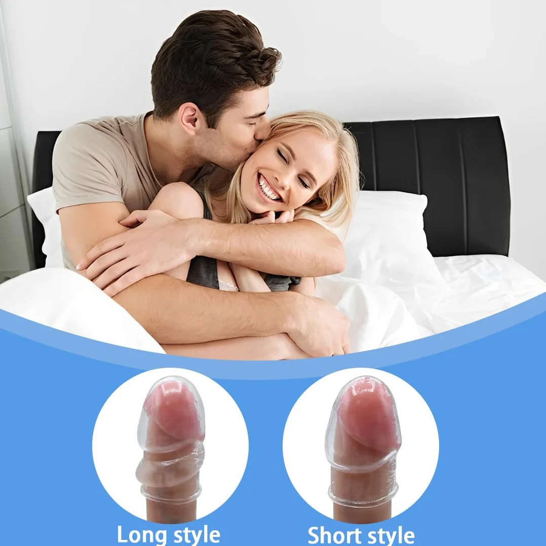 MKEWUU Guaina Fallica 2 Pezzi Trasparente Riutilizzabile, Set Per Estensione Peniena Con Un Modello Lungo E Uno Corto, Polsino Per Pene Ispessito, Giocattolo Sessuale Per Stimolazione