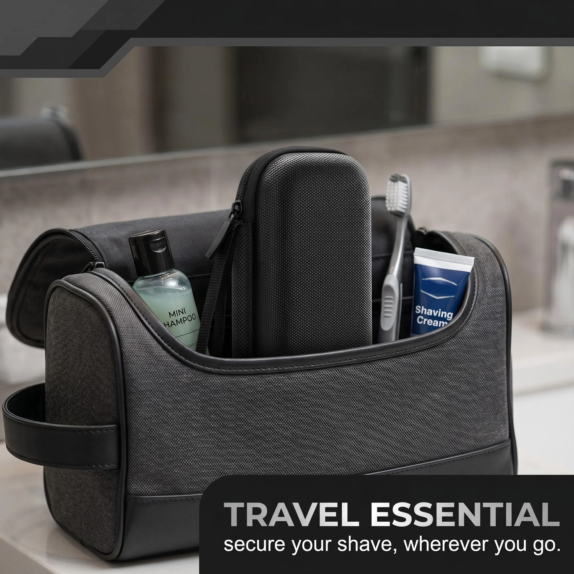 1 Pezzi Custodia Rasoio in EVA con Tessuto Oxford, Portatile Impermeabile Compatibile con Rasoi Manuali, Dimensioni 18x7,5x4,5 cm, Nero