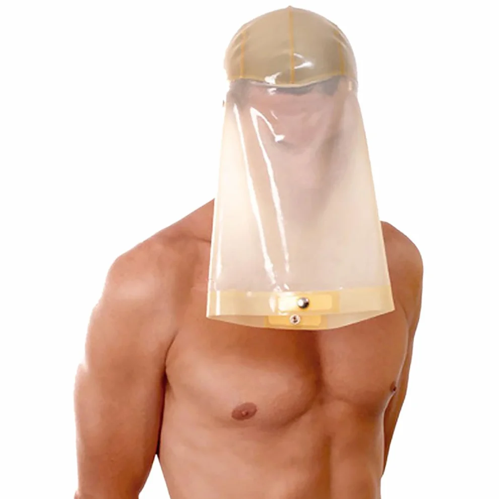 Maschera di Sesso in Lattice Naturale Sexy Cappuccio BDSM per Costume Party Club Gioco di Ruolo Elastico Trasparente XL