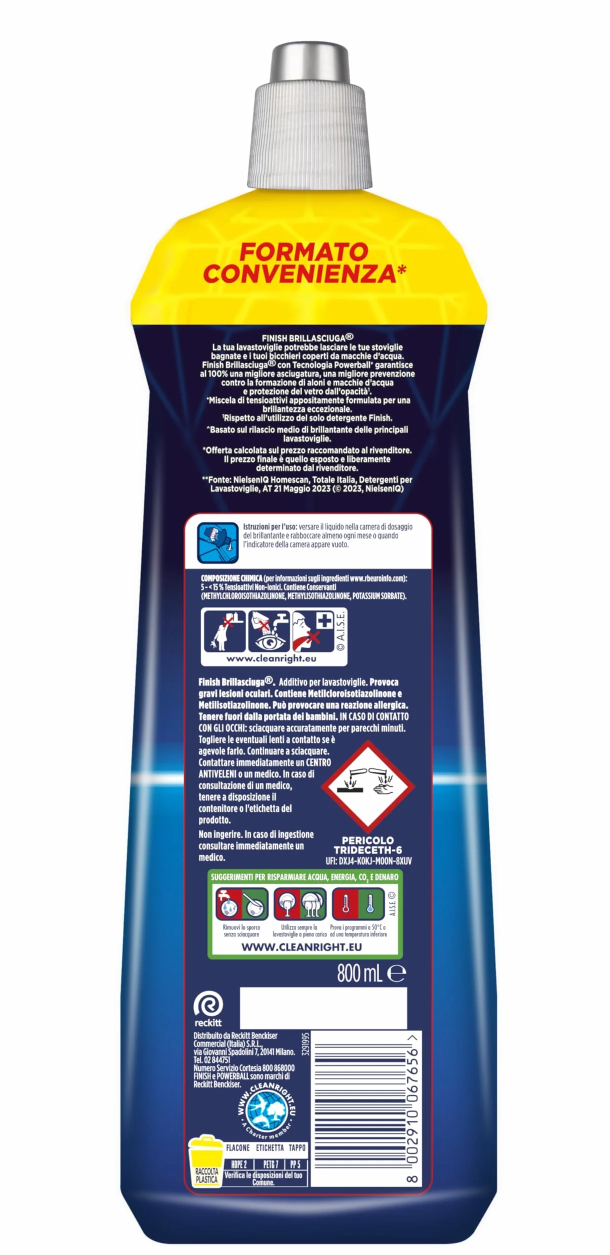 Finish Brillantante Lavastoviglie, 1 Prodotto da 800 ml di Brillantante, Additivo Lavastoviglie per Stoviglie Splendenti e Asciutte