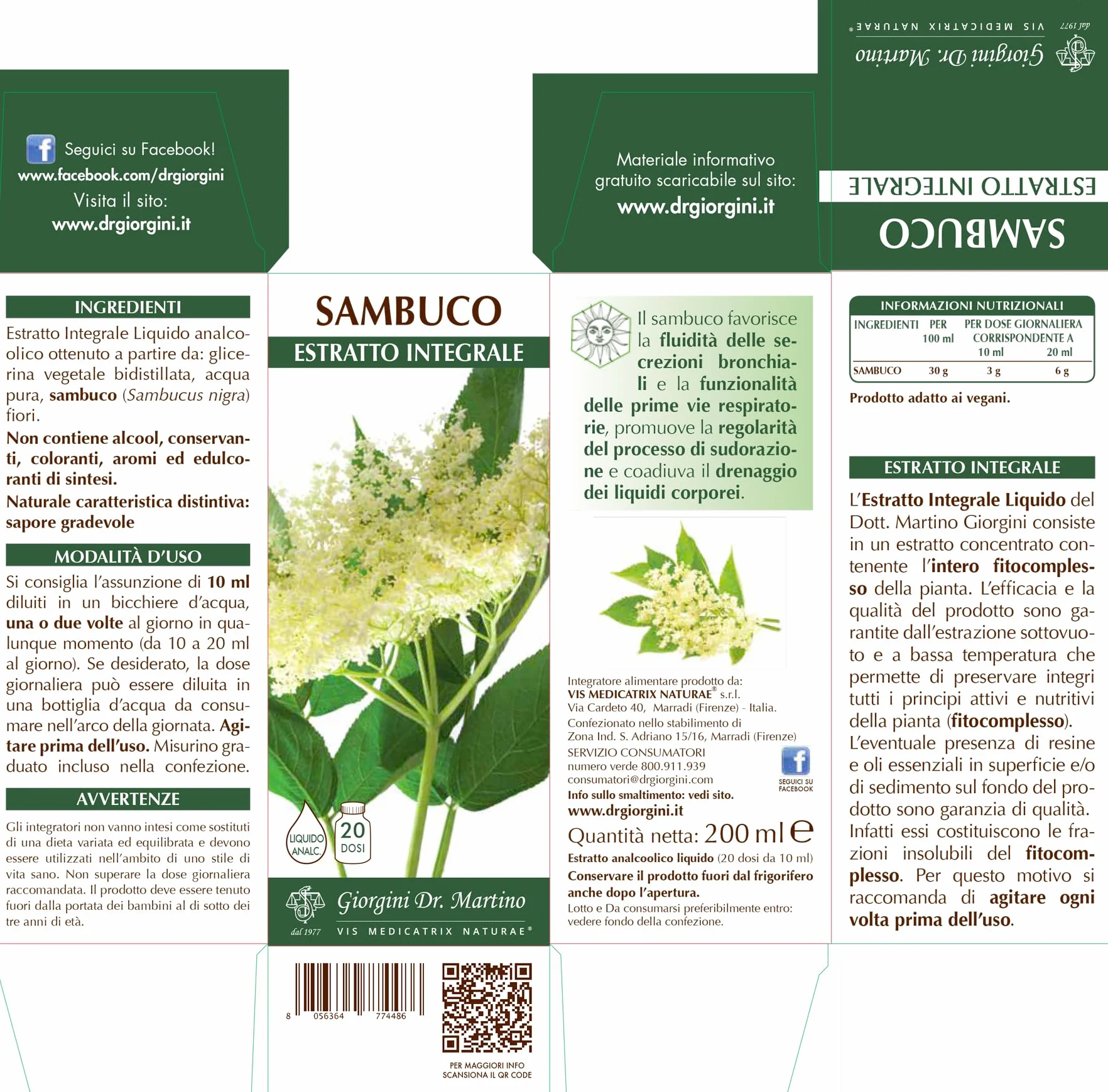 Dr Giorgini Integratore Alimentare, Sambuco Fiori Estratto Integrale Liquido Analcoolico - 200 ml