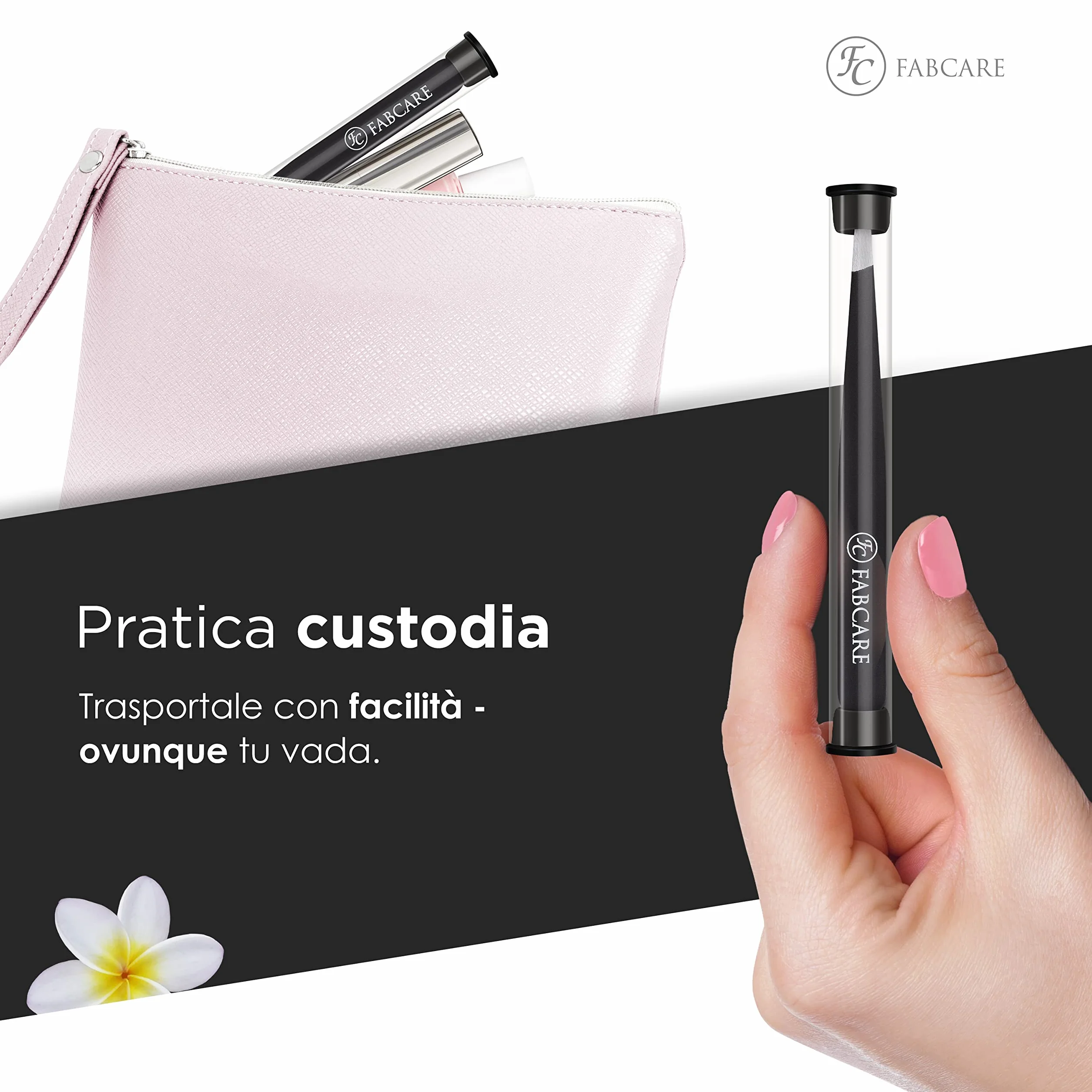 FABCARE Pinzetta per tirare le sopracciglia (obliqua) incl. custodia - punta migliorata - pinzette per sopracciglia professionali con rivestimento antiscivolo - pinzette per depilazione