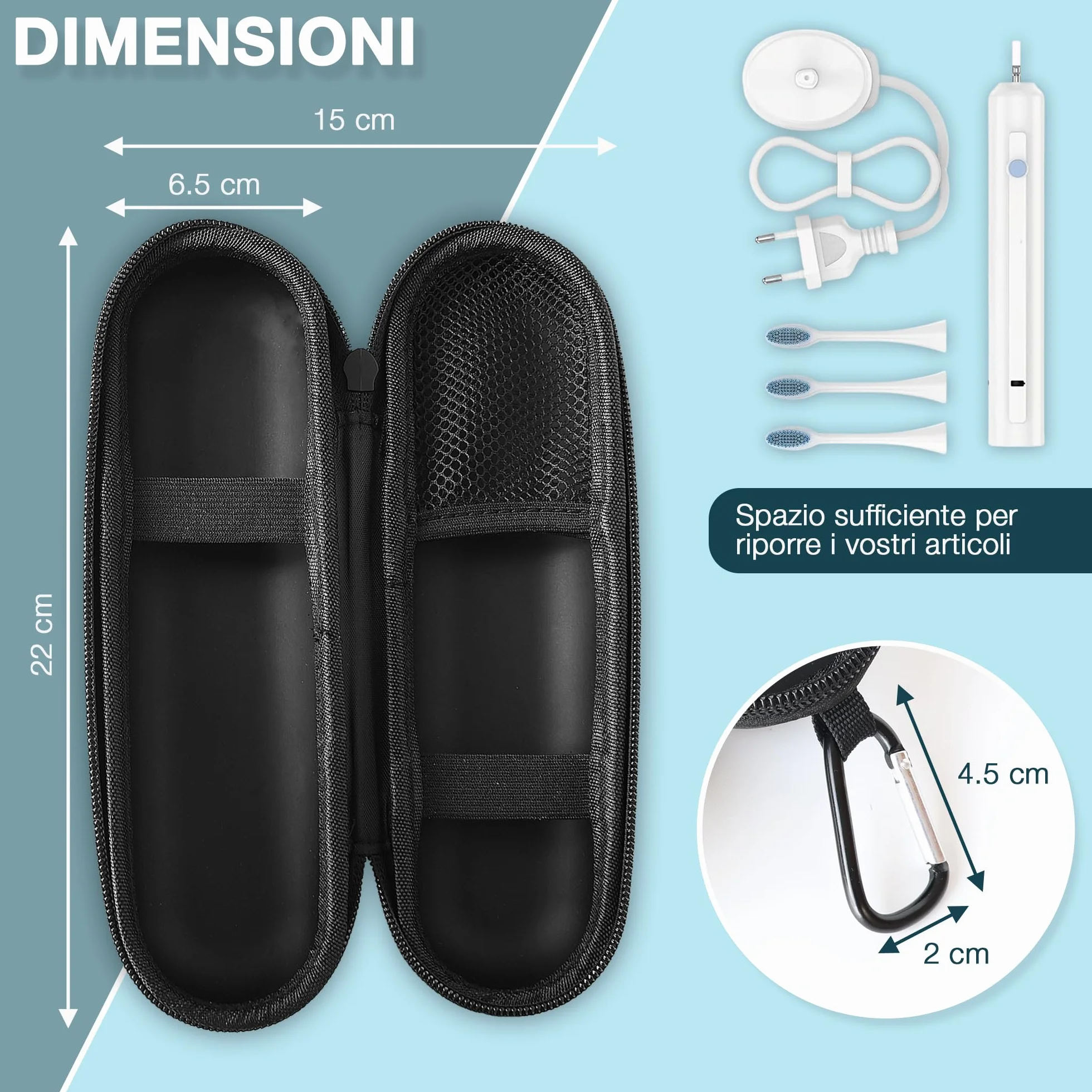 Ph Pro Heat Porta Spazzolino Elettrico da Viaggio Compatibile per Oral B - Astuccio Spazzolini e Dentifricio con 2 Custodie per Testina Negro