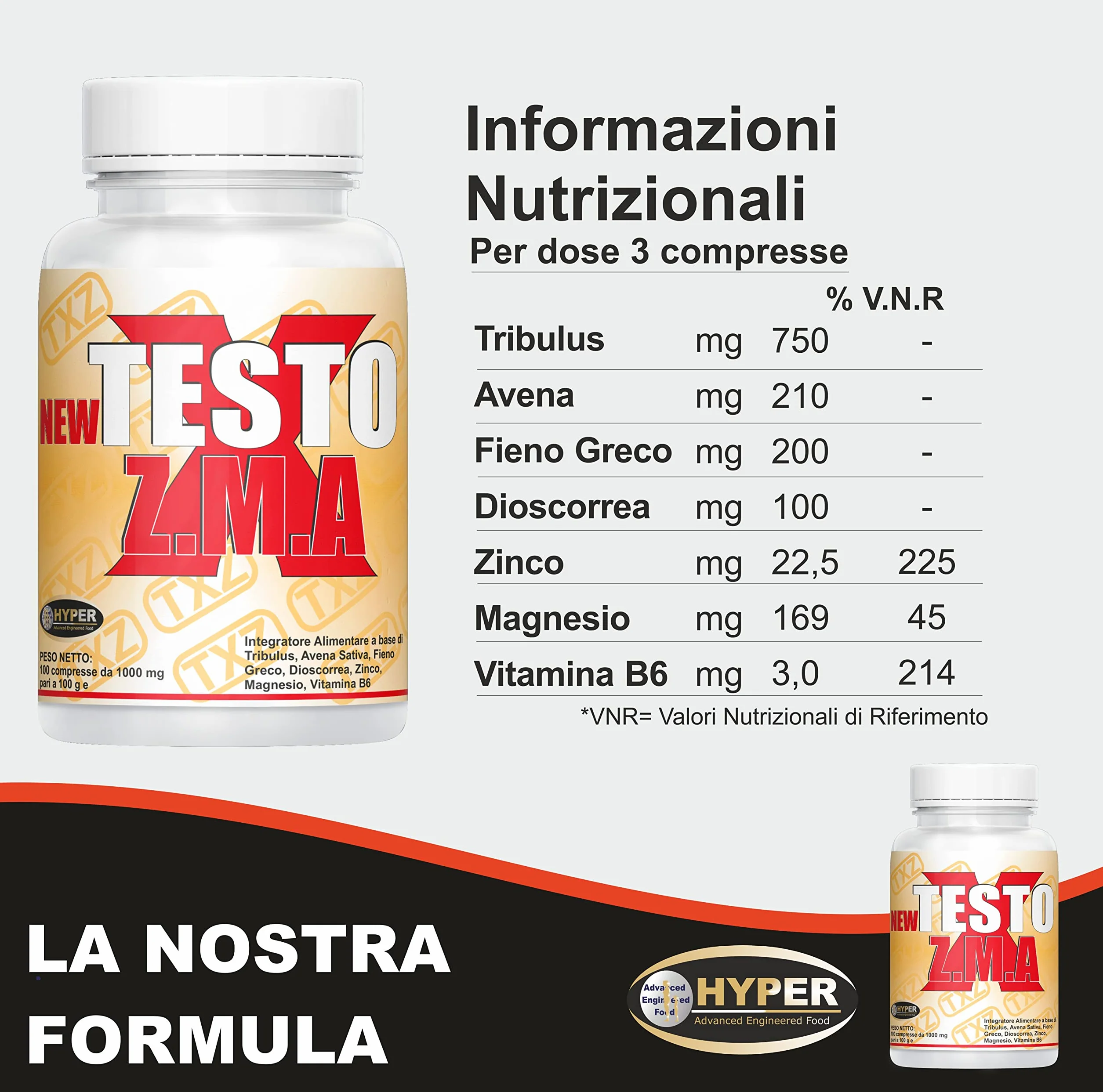 Testo X ZMA - Integratore per Uomini con Tribulus, Fieno Greco, Zinco, Magnesio e Vitamina B6 - Supporto Testosterone, Recupero Muscolare, Energia - Perdita del Desiderio Sessuale, Stanchezza