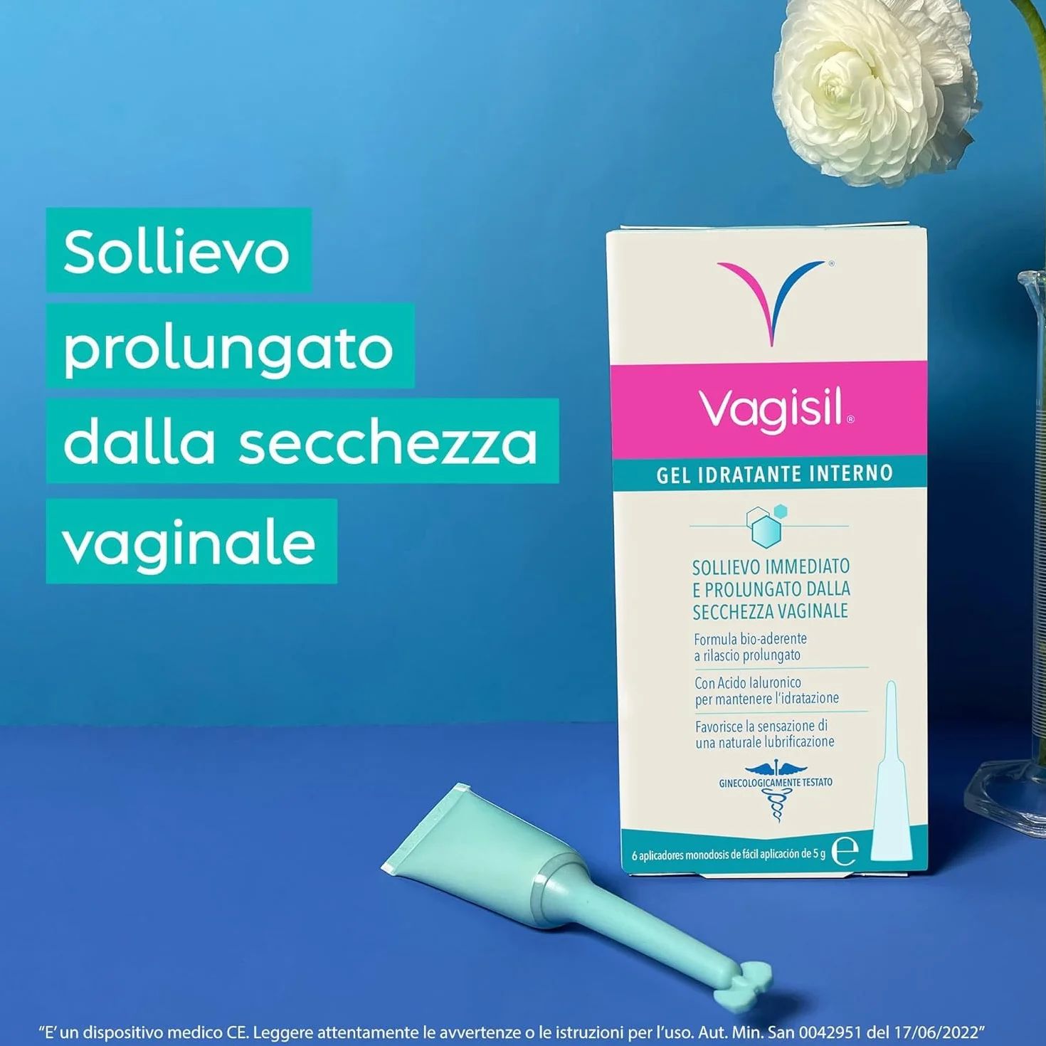 Vagisil Lubrificante Interno a Base D'Acqua con Acido Ialuronico, 6 Applicatori Monodose 5g