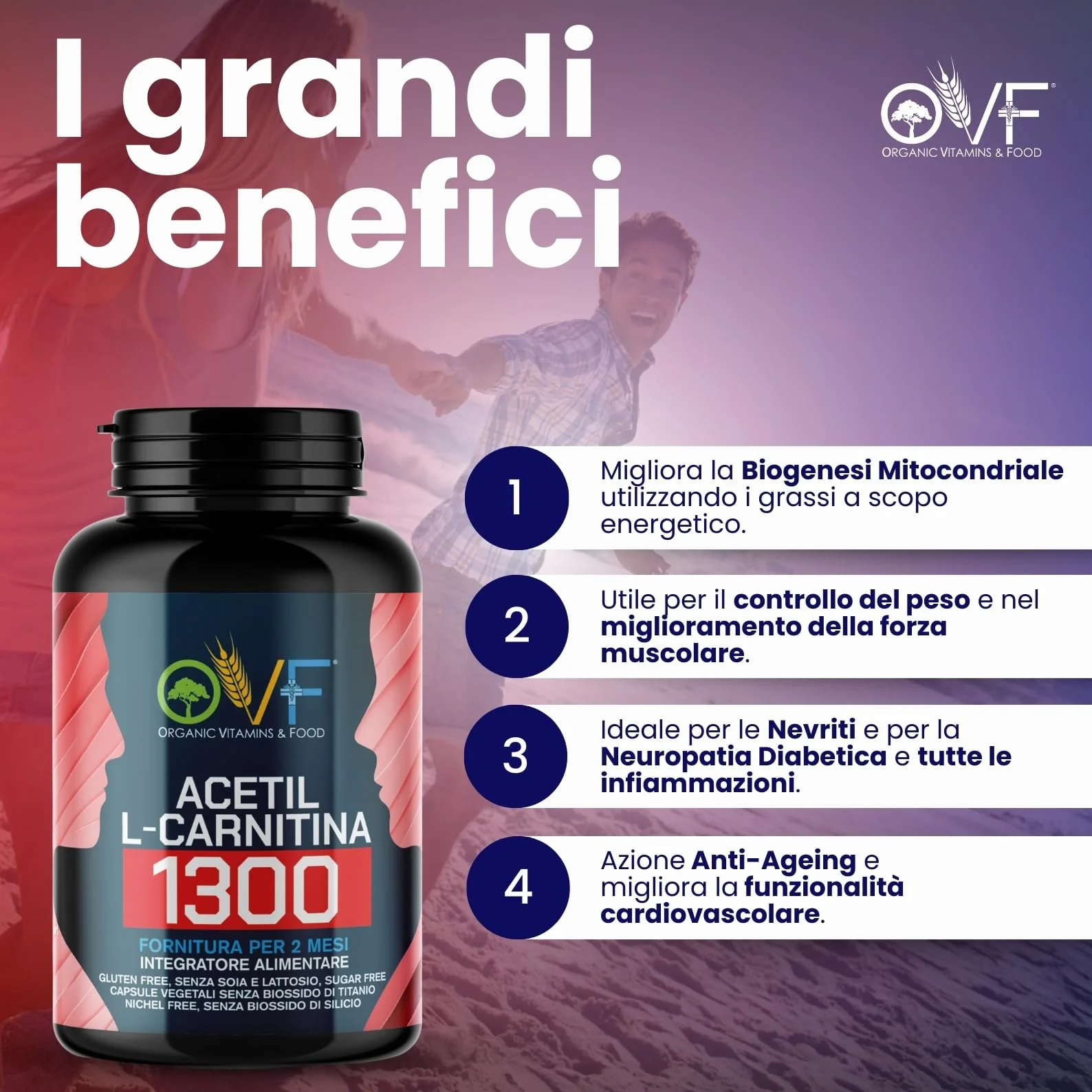 Acetil L-CARNITINA 1300mg 120cps - La Carnitina Energia Metabolismo dei Grassi - Made in Italy