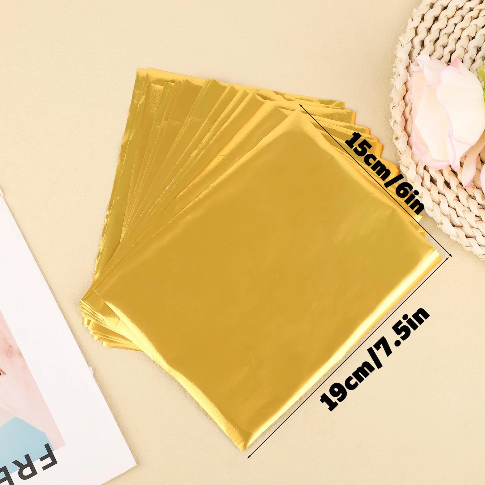 Tinoaly 100pz Incarto per Barrette Cioccolato, 19x15 cm Grandi Involucri Caramelle in Foglio di Alluminio Dorato Cioccolato Fogli di Carta da Regalo Individuali per Matrimoni Compleanni Feste