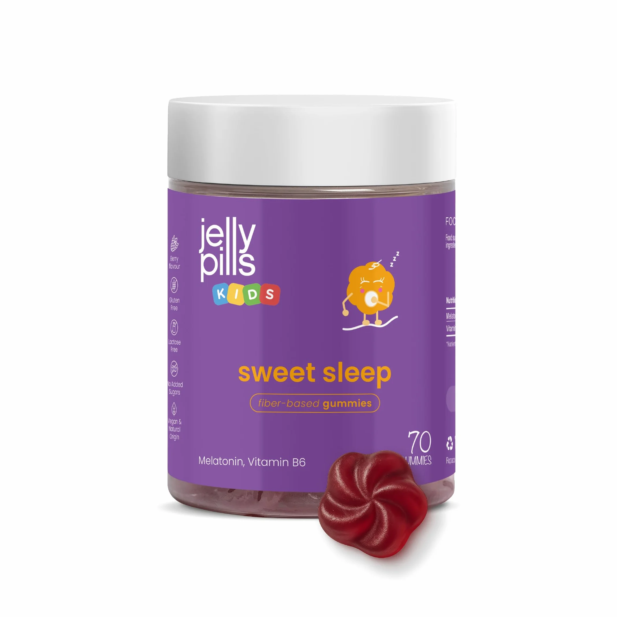 Melatonina Bambini 0,5 mg + Vitamina B6 70 Gummies Vegane Senza Zuccheri Gusto Frutti di Bosco