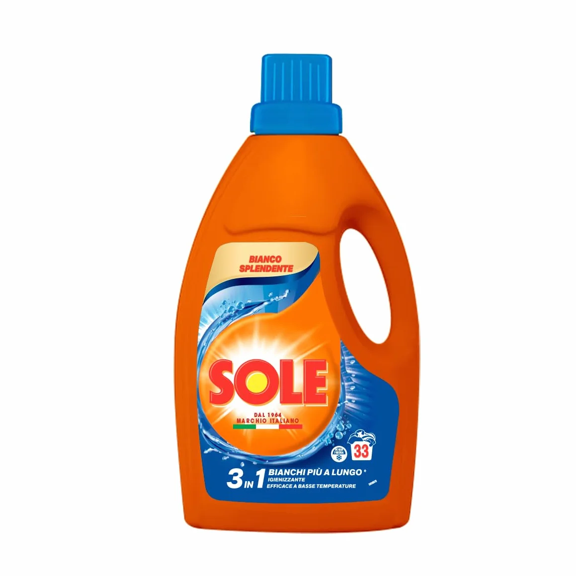 Sole Detersivo Lavatrice Bianco splendente 33 Lavaggi, Formula igienizzante, Detersivo Lavatrice Liquido Bianco Splendente, rimuove le macchie a basse temperature
