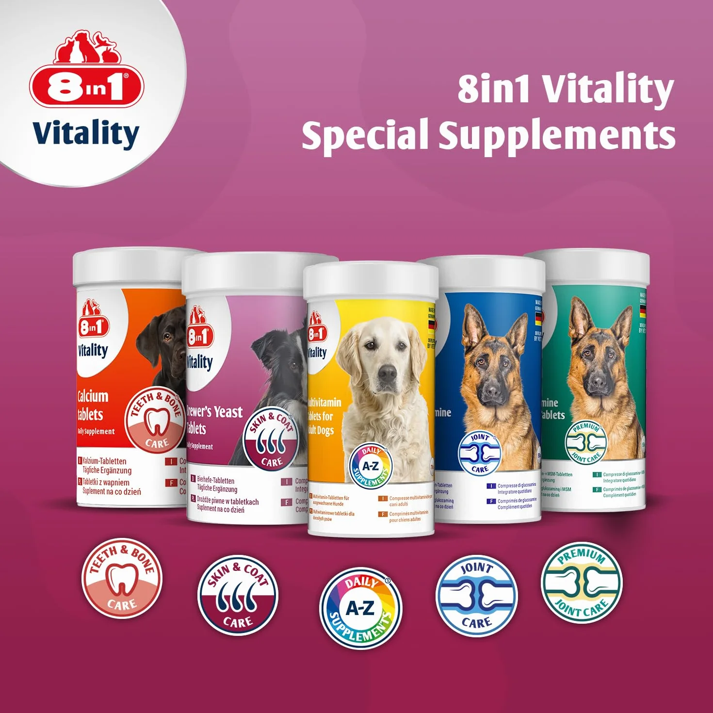 8in1 Compresse di Lievito di Birra per cani - Supporto per pelle e pelo, 1 lattina (260 compresse)