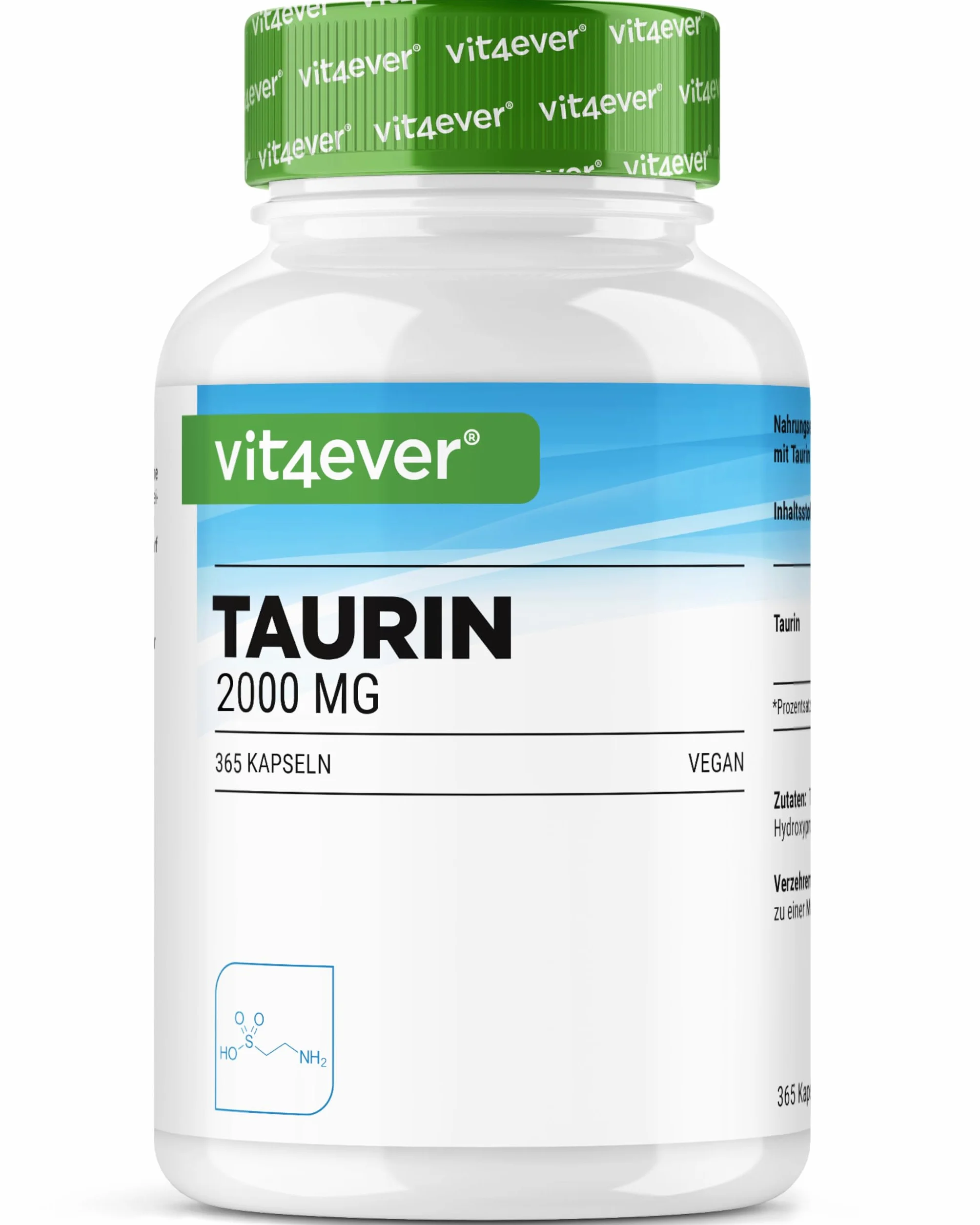 Vit4ever Taurina 365 Capsule Extra Alto Dosaggio 2000 mg per Dose Giornaliera Vegano