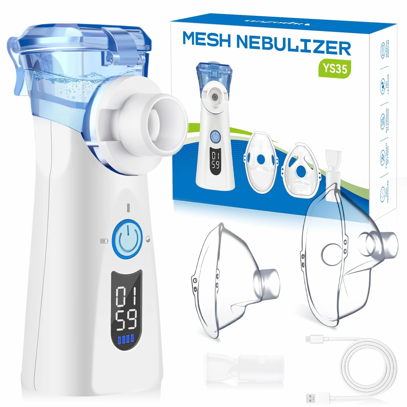 Aerosol Portatile a Ultrasuoni con Ricarica USB-C Nebulizzatore Elettrico Compatto per Adulti e Bambini