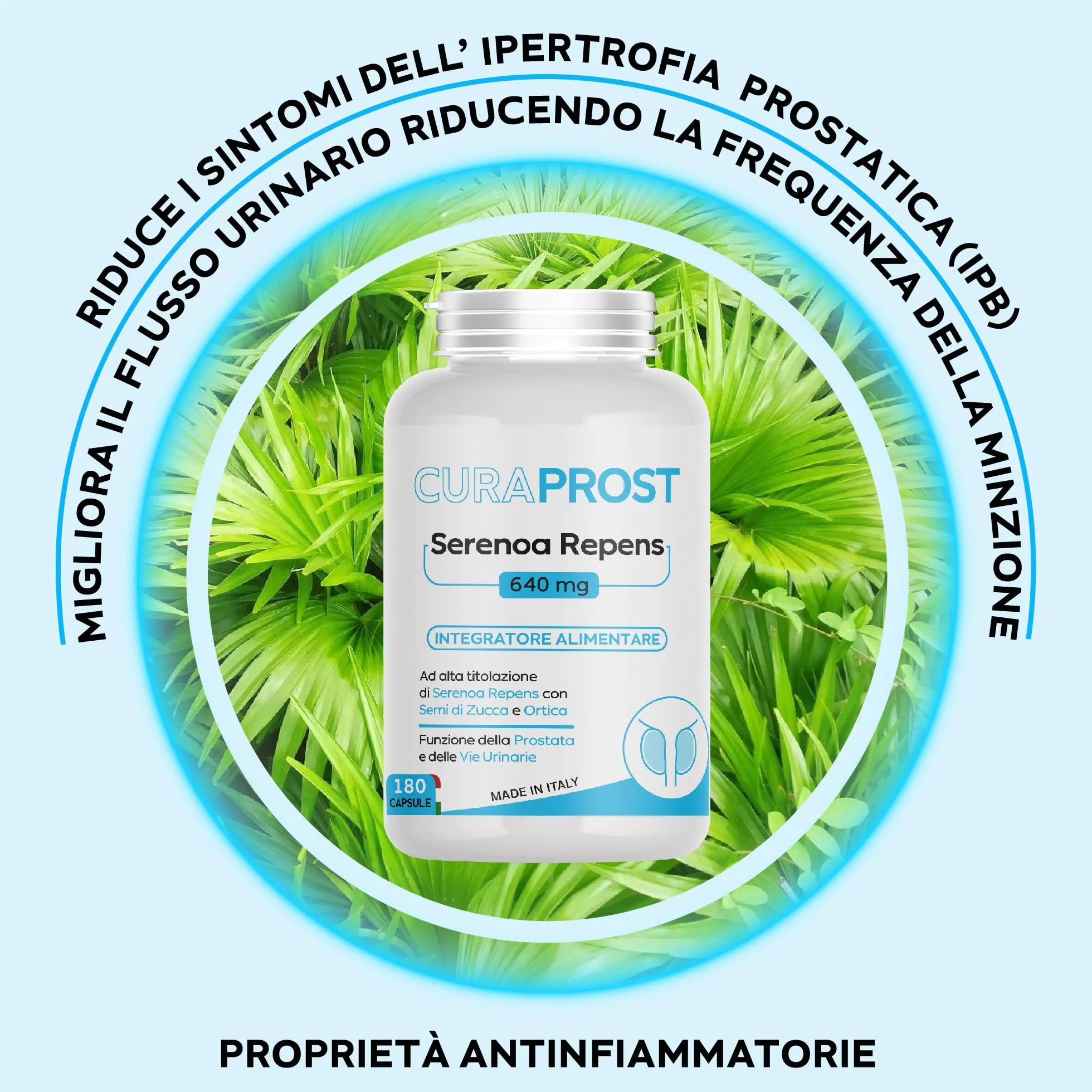 Serenoa repens prostata Integratore 640 mg 180 Capsule Saw palmetto Formula Complex integratore Uomo benessere delle vie Urinarie