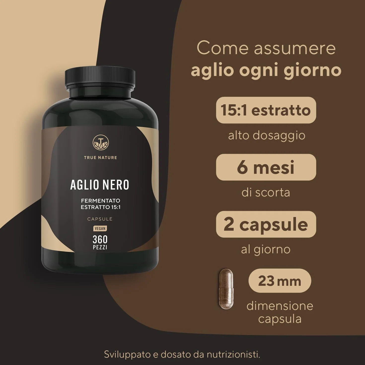 Aglio nero fermentato – 360 capsule – 22.500mg dose giornaliera (Estratto ad alto dosaggio) – Con S-allilcisteina naturale (SAC) e 14,89% di polifenoli – Aglio nero capsule – Vegano – TRUE NATURE