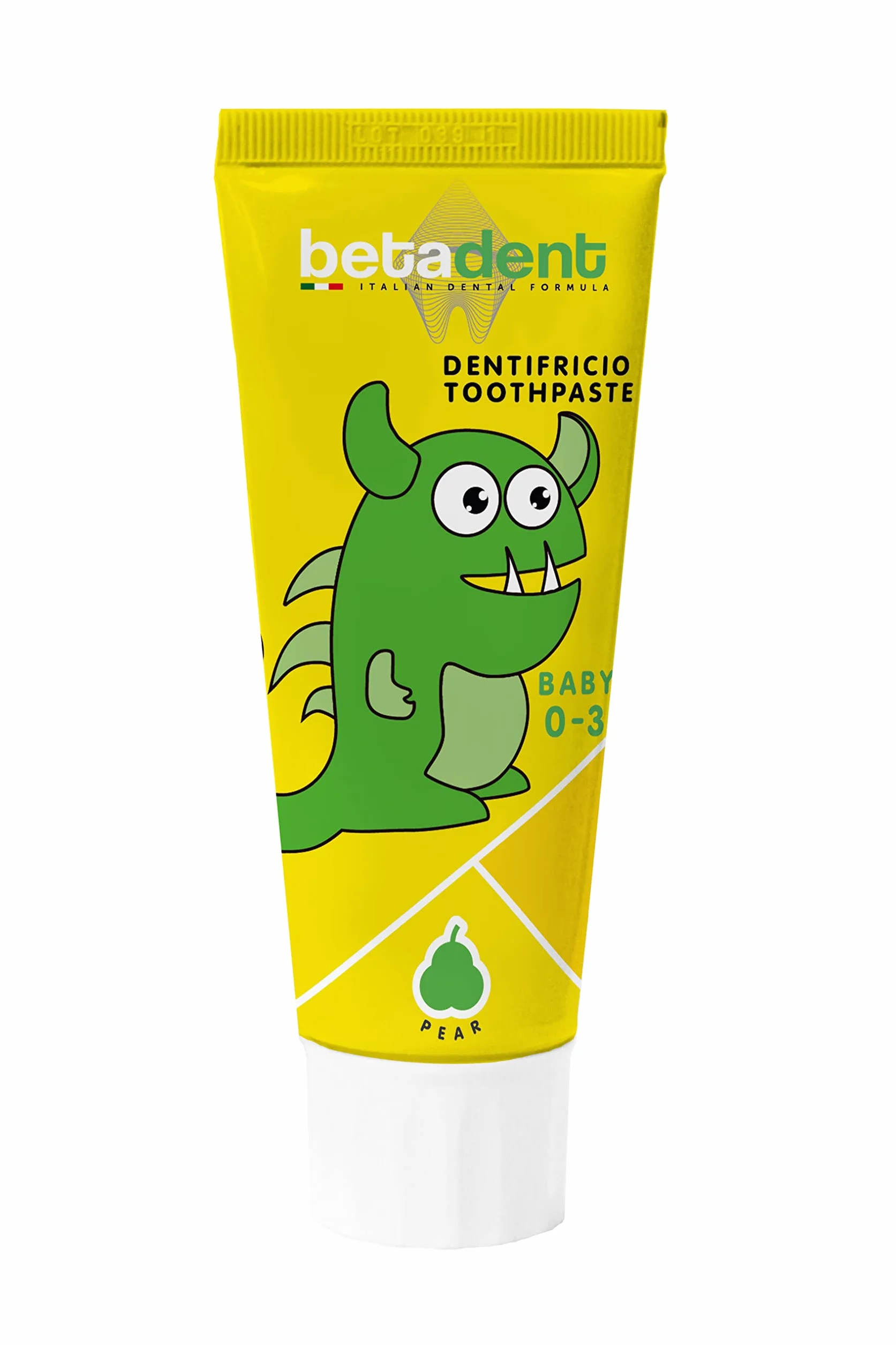 Betadent DENTIFRICIO BABY PER BAMBINI DA 0 A 3 ANNI. Senza Fluoro. Gusto Pera. Azione Antiplacca, facilita la dentizione. Formulazione naturale - 75 ml
