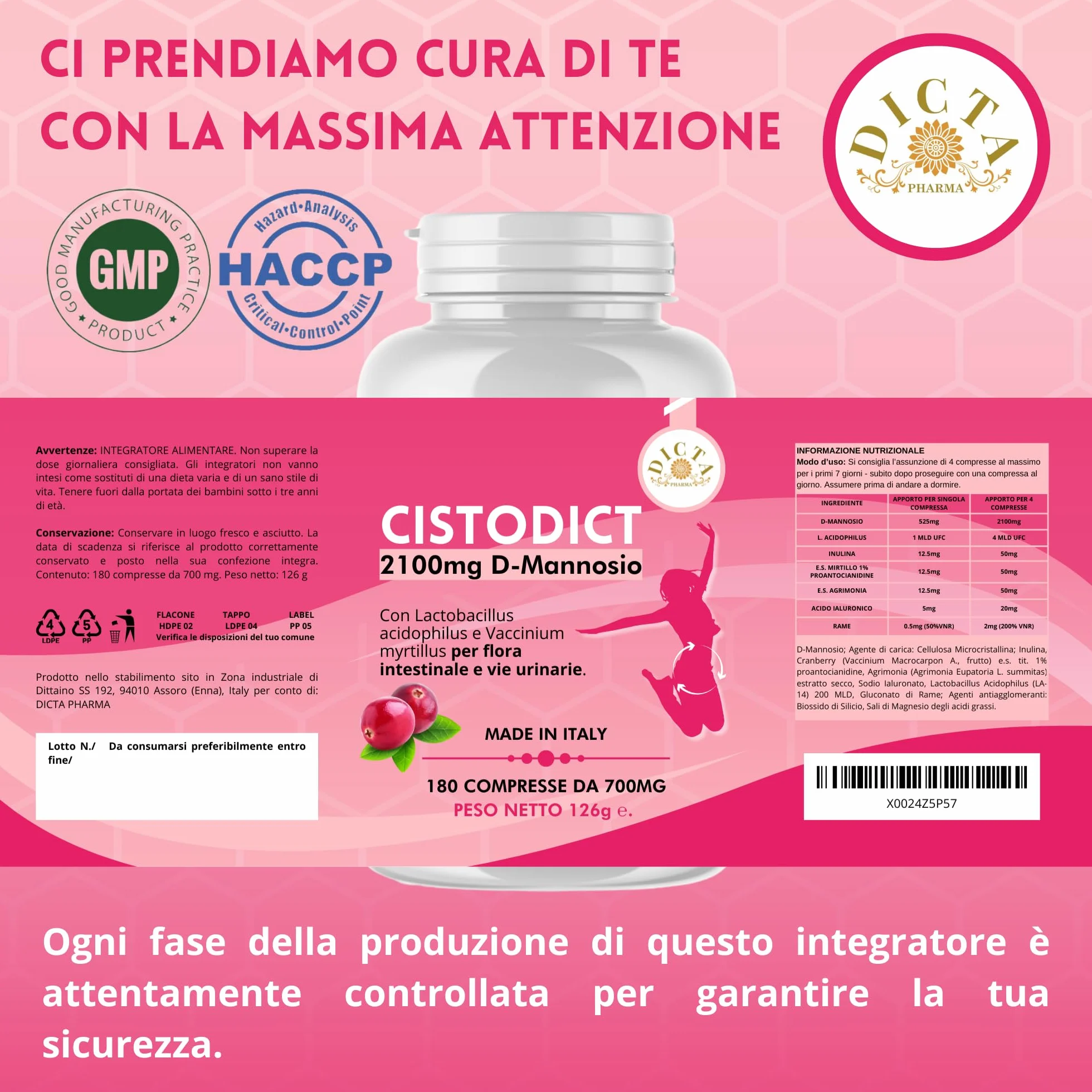 D Mannosio Puro 2100mg Cistite Vie Urinarie Donna 180cpr con Mirtillo Rosso