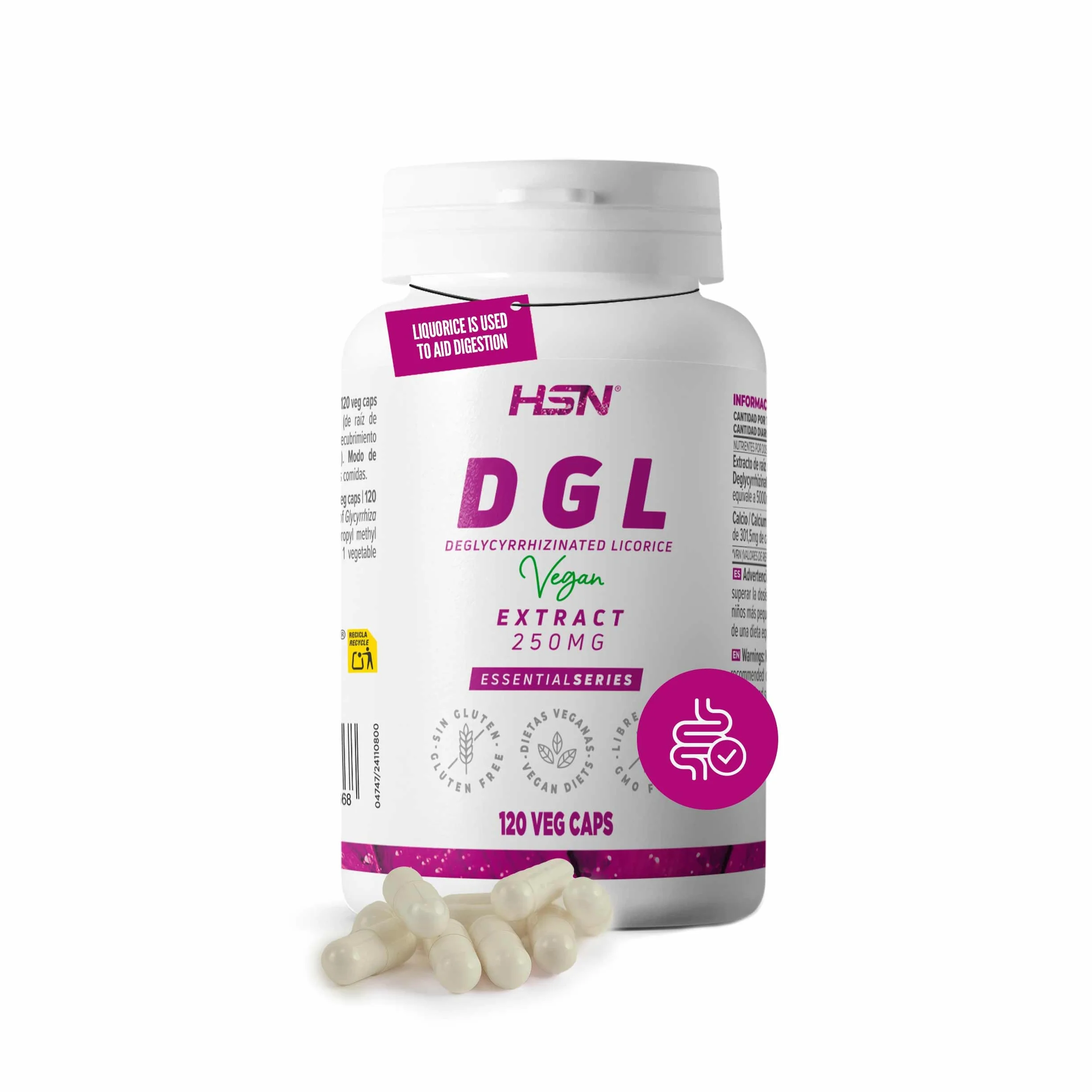 HSN Liquirizia Deglicirrinizzata DGL 5000 mg 120 Capsule Vegetali Estratto Puro di Radice 10x Più Concentrato Non OGM Vegano Senza Glutine