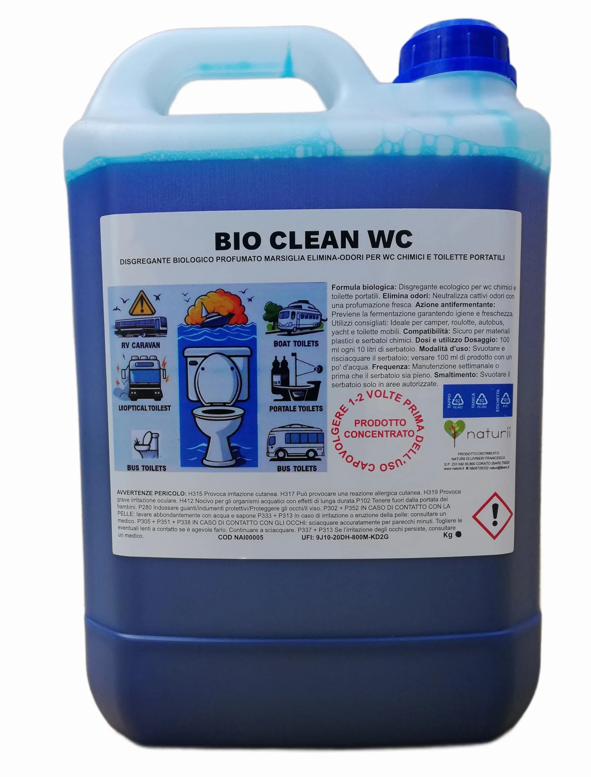 BIO CLEAN WC Disgregante Profumato 5 kg per WC Chimici e Toilette Portatili, Antiodore, Previene Fermentazione