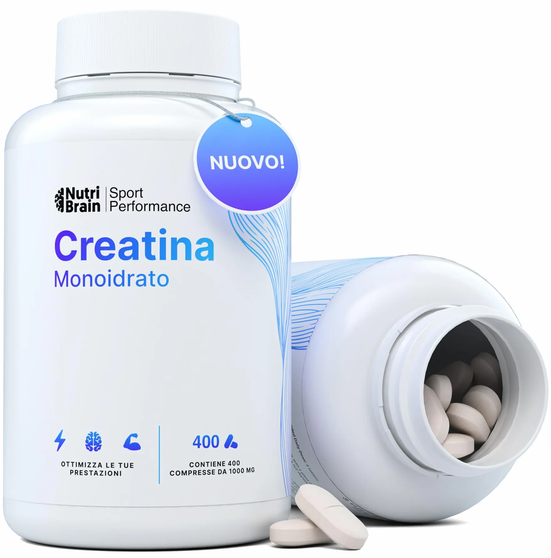 Creatina Monoidrata 3000 mg – 400 compresse | Migliora la forza, la massa muscolare, l'endurance, il recupero, l'energia e l'agilità mentale | Vegana, Senza Glutine, Senza OGM | Per Uomo e Donna