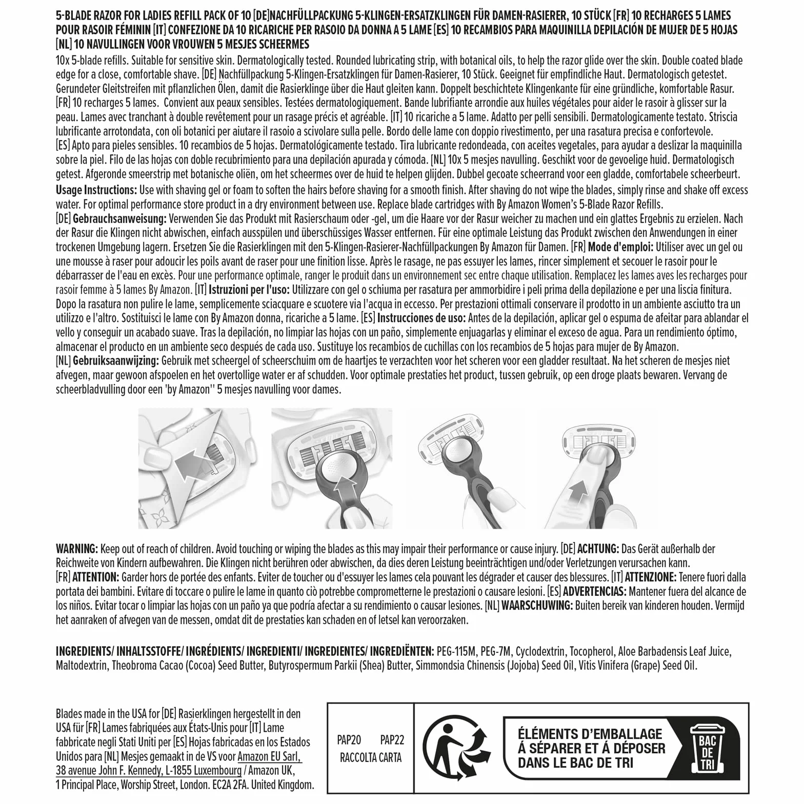 Amazon Ricarica per Rasoio da Donna a 5 Lame Rosa Confezione da 10