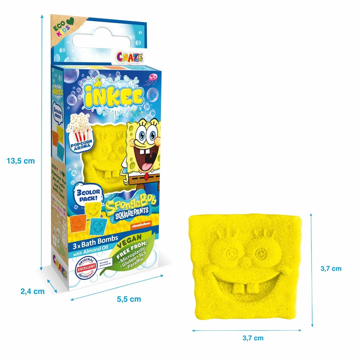 INKEE Mini Pack Spongebob, Set Di 6 Pompe Da Bagno Per Bambini Con Forme Di Spongebob e Aromi di Popcorn, Divertimento Garantito