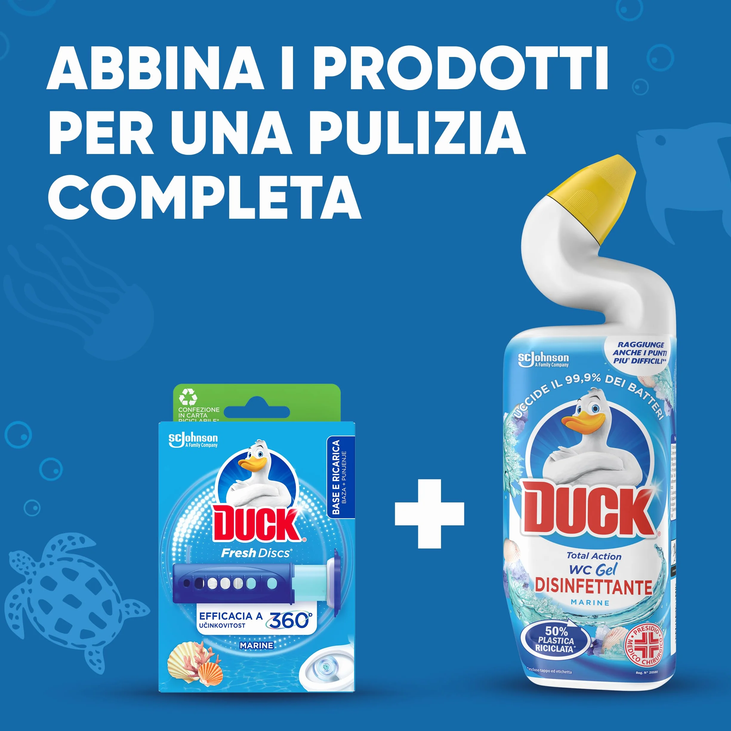 Duck Fresh Discs Base per Dischi Gel Igienizzanti WC, Fragranza Marine, Confezione da 1 Applicatore e 6 Dischetti