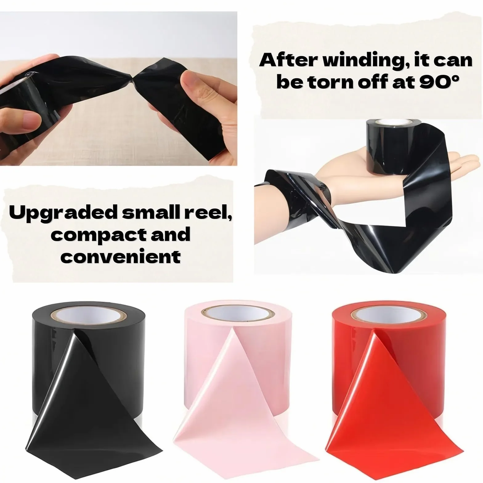 3 Pezzi Corde Bondage Versatili, Set Nastri Bondage, Nastro Adesivo, 5 cm di Larghezza, 10 m di Lunghezza, Non Adesivo, Antitraccia e Traspirante, per Giochi di Ruolo, Rosa, Rosso, Nero