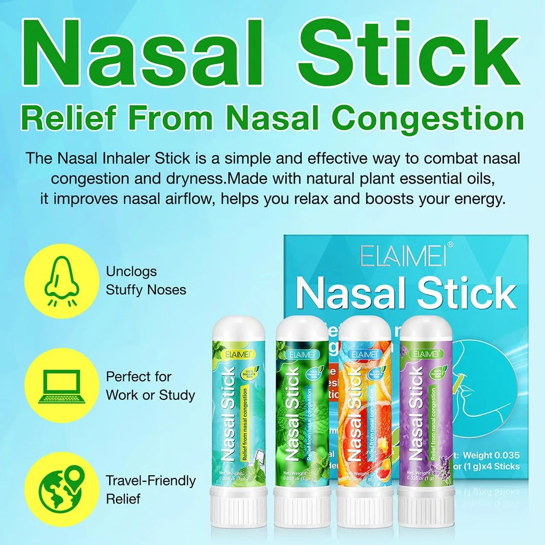 NHQZ 4 Pack Nasal Stick, Inalatore Nasale, Rapido Sollievo dal Naso Chiuso, Migliora la Respirazione e Aumenta la Concentrazione, Realizzato con Oli Essenziali e Mentolo