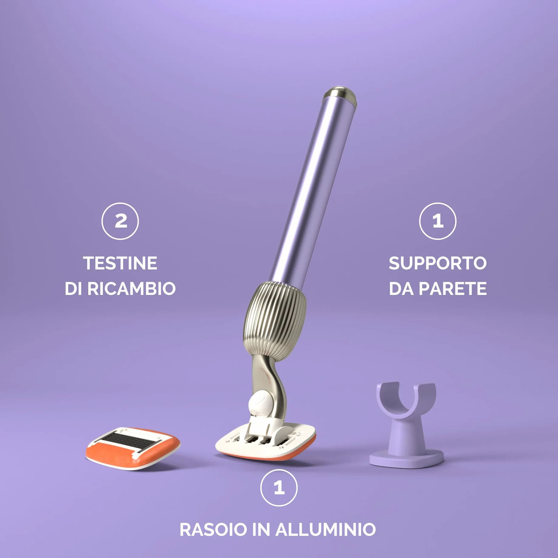 Fler The Razor Starter Set - Rasoio Donna 5 Lame con Supporto e 2 Lamette di Ricambio, Aloe Vera, Vitamina E, Lilla Lilac