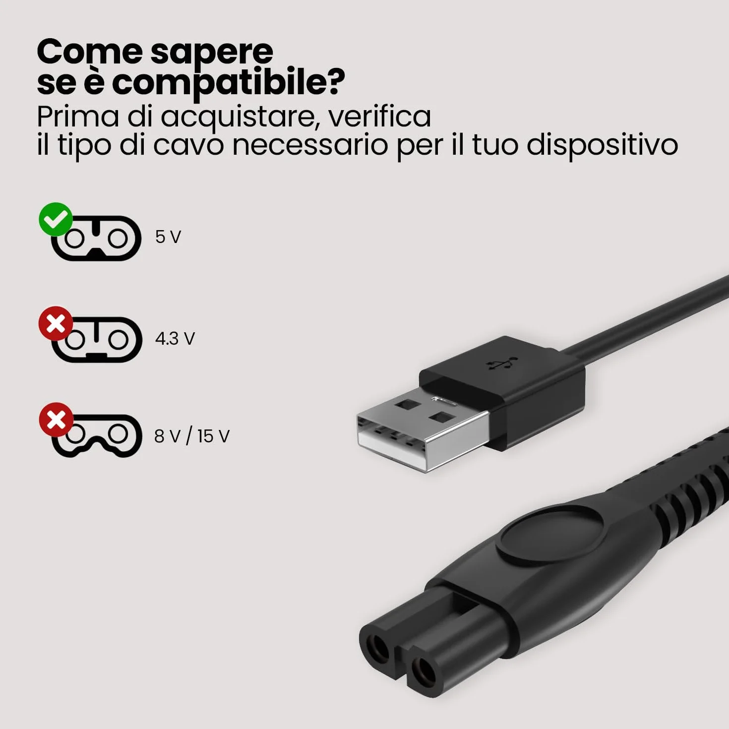Philips OneBlade 360 Cavo USB 5V Ricarica Rapida per Rasoi QP2724 QP2720 QP2824 QP2734 QP4631 MG7910 MG5910 MG9510 PQ888 PQ889 Serie 2400