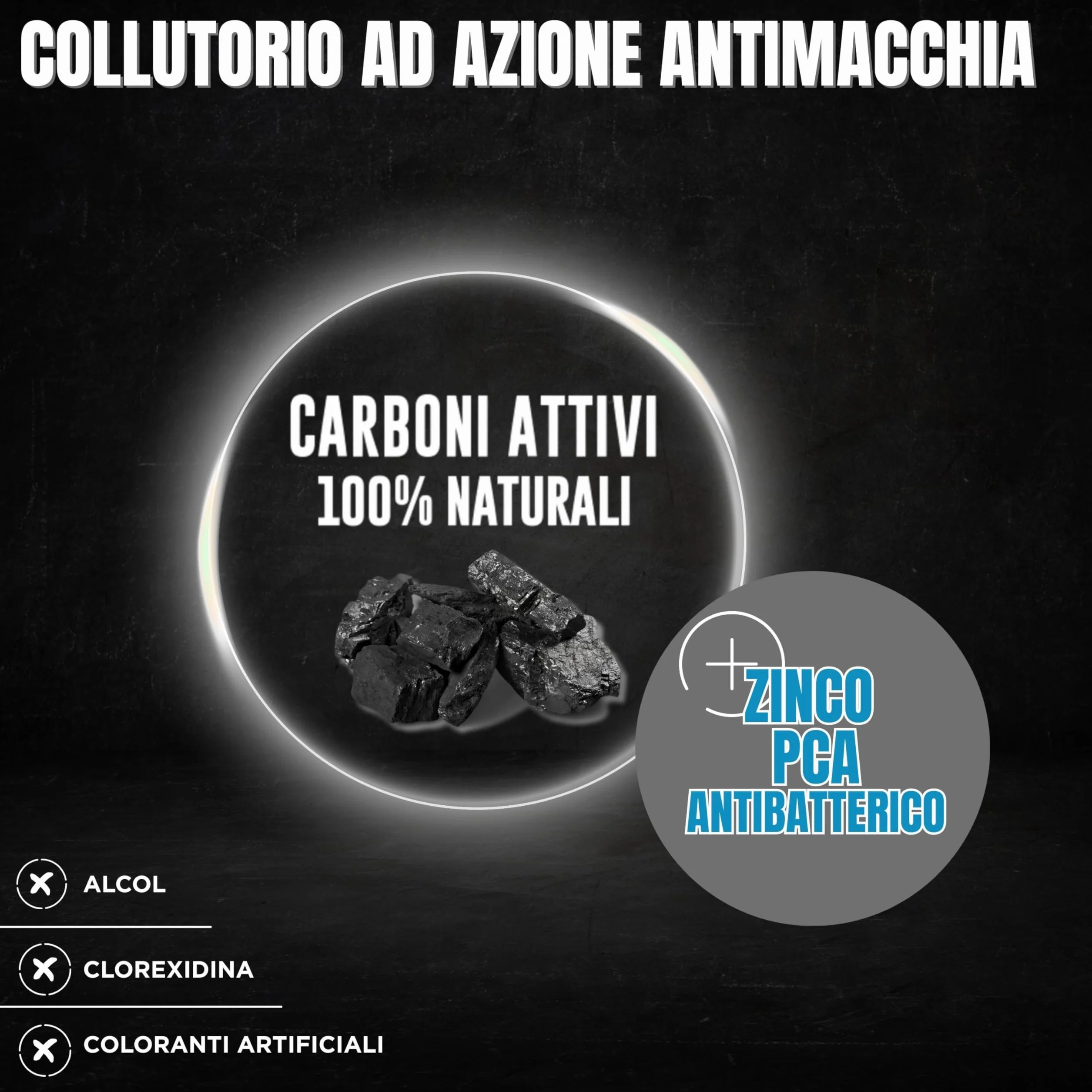Blanx Collutorio Sbiancante Black 500 ml con Licheni Artici, Zinco PCA e Carboni Attivi
