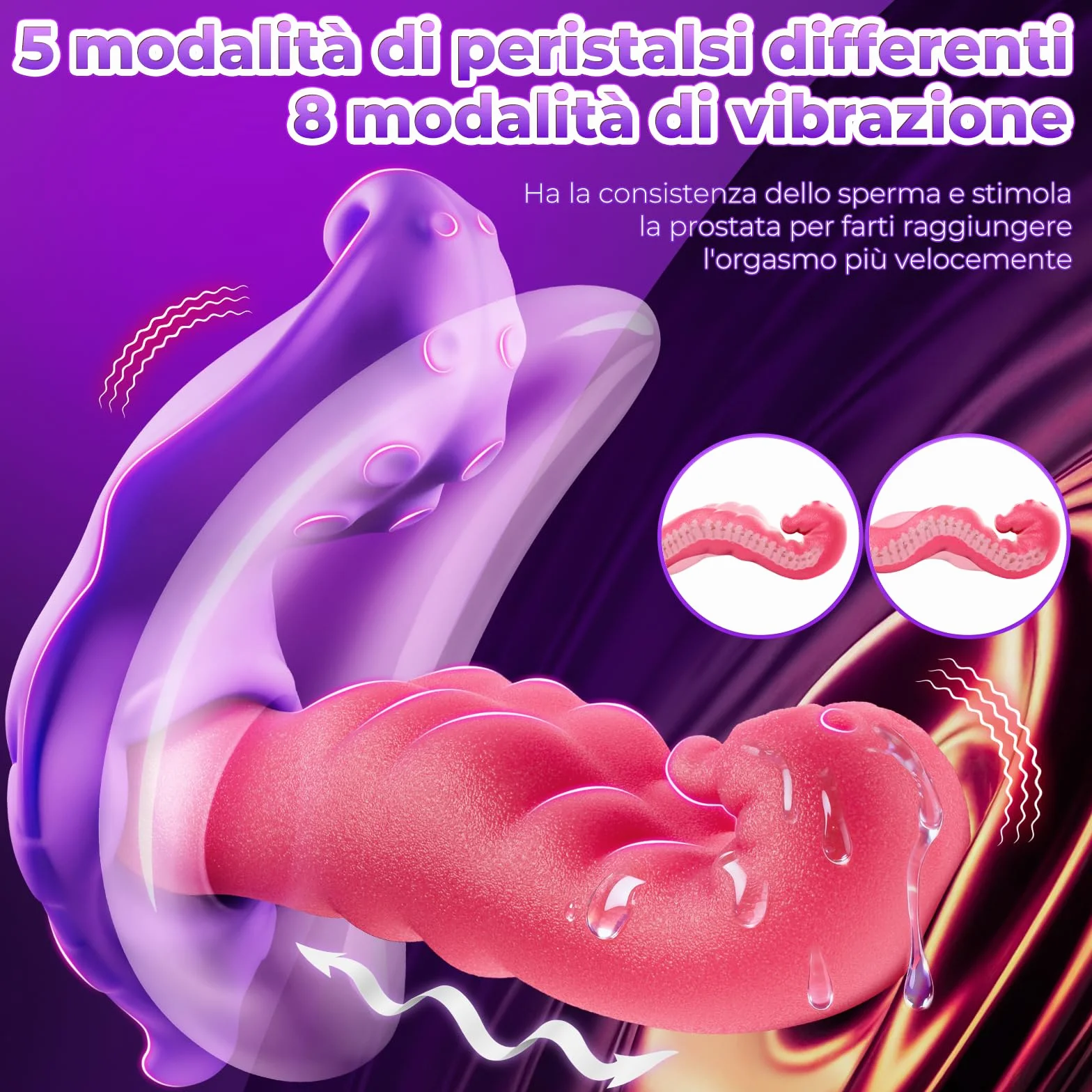 Vibratore per Masturbatore Uomo, Stimolazione Prostatica per Uomini con 5 Funzioni di Urto Peristaltico e 8 Vibrazioni, Plug Anale Dilatatore Donna, Vibratore Anale per Uomini e Coppie Sex Toys