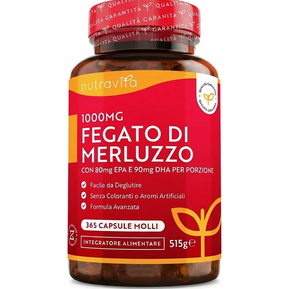 Nutravita Olio di Fegato di Merluzzo 1000 mg 365 Capsule Omega 3 Alta Resistenza con Vitamine A D E Aglio