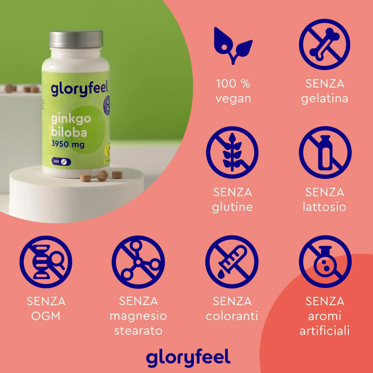 Ginkgo Biloba 50:1 Estratto 3950 mg Integratore Circolazione Concentrazione Memoria 365 Compresse