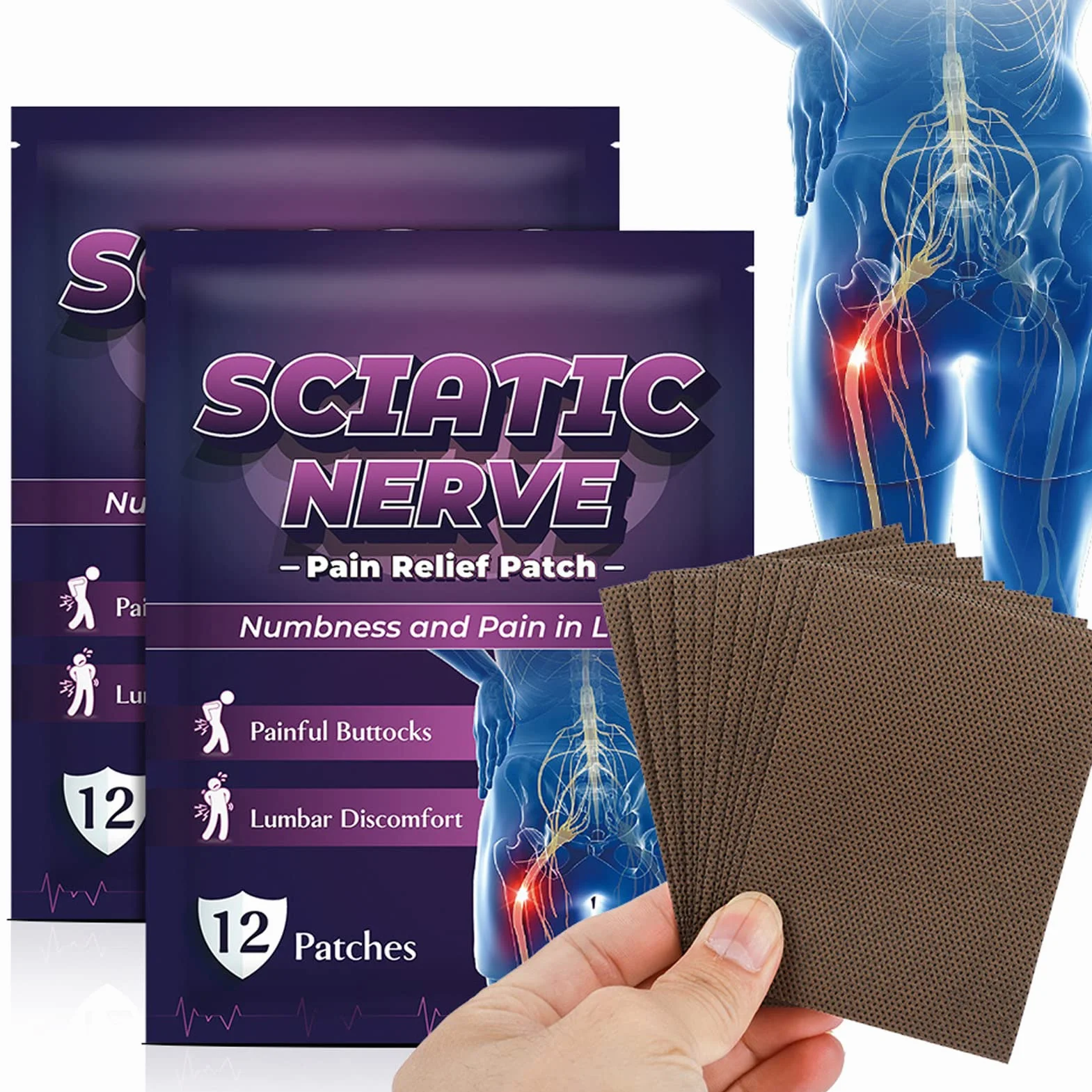Cerotto per Sciatica 60 fogli Tessuto elastico per nervo sciatico