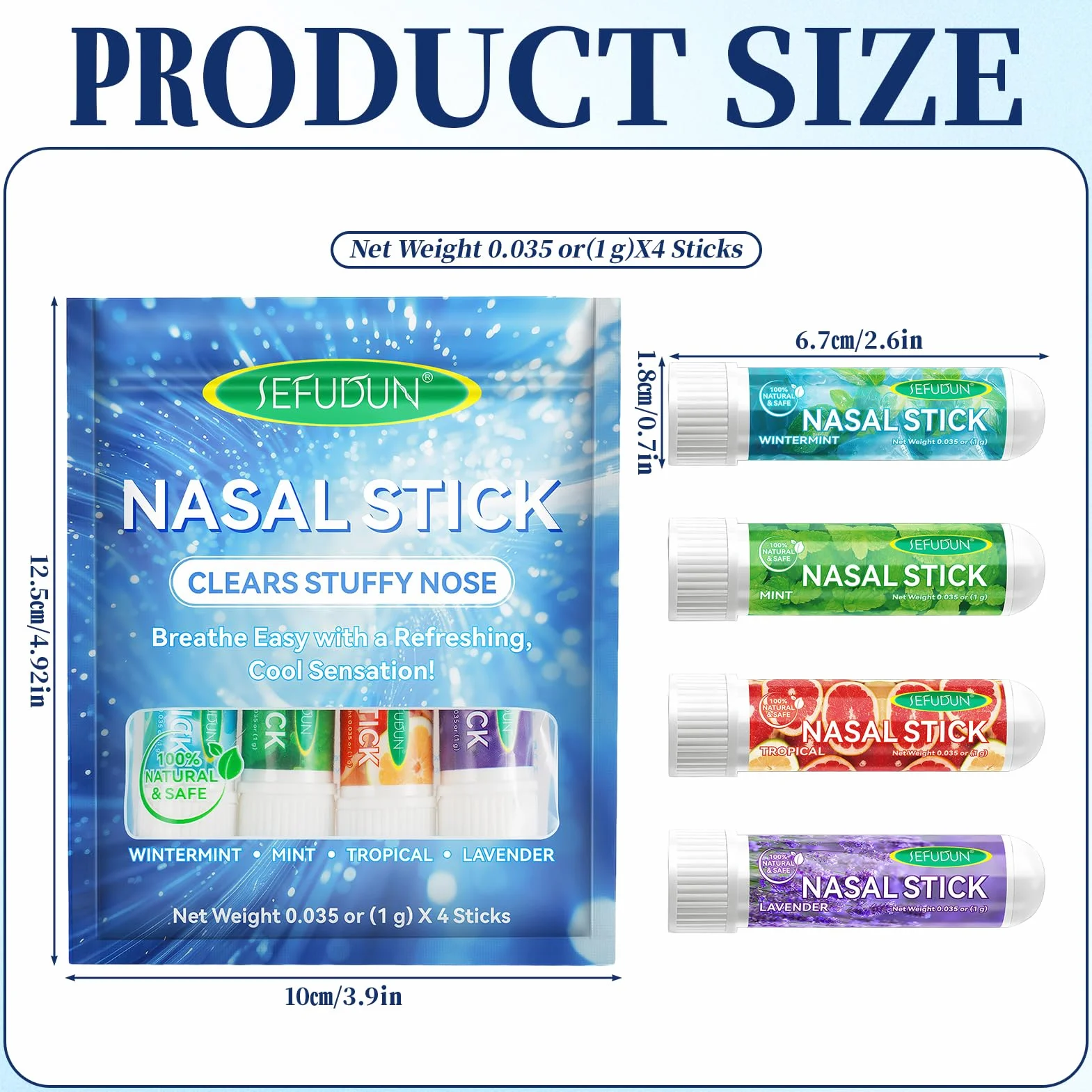 Bastone Nasale Agli Oli Essenziali 4 Pack, Inalatore Nasale Aromaterapia Menta, Sollievo Naso Chiuso