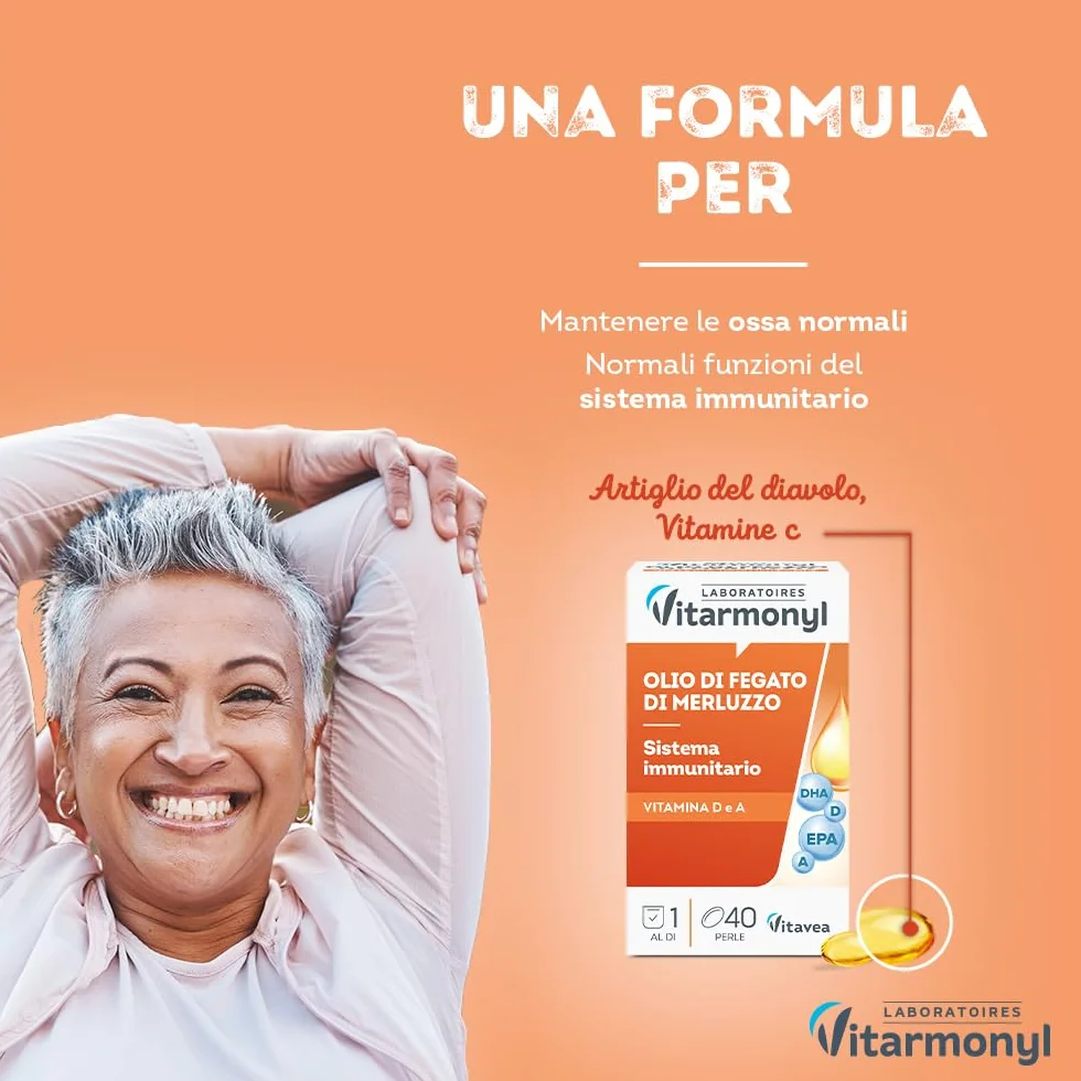 Olio di Fegato di Merluzzo 560mg Omega 3 EPA DHA Vitamina A D 40 Perle Marine