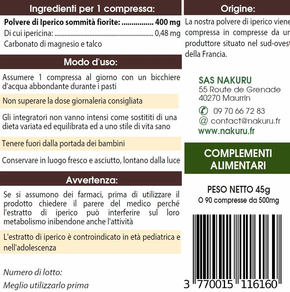 Erba di San Giovanni / 90 compresse da 500mg / NAKURU Relax/Polvere organica secca e compressa a freddo/Analizzata e condizionata in Francia / "La Caccia al Demone!" (Dorato)
