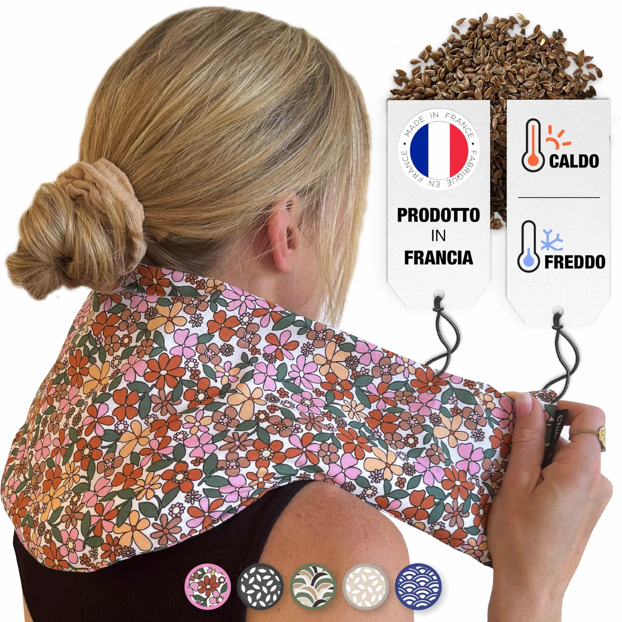 Chill&Rest - Cuscino termico microonde - semi di lino - cuscino termico cervicale - dolori mestruali - Prodotto in Francia - cuscino riscaldabile microonde - Rosa - La Florale